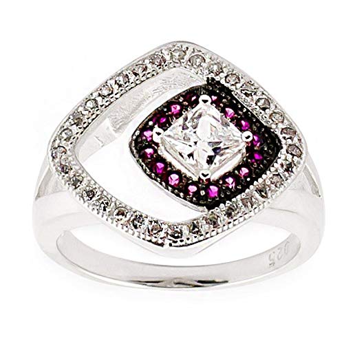 Red CZ Sterling Silver Ring Size 7 - Elegant Cubic Zirconia Jewelry for Women, Perfect for Weddings, Parties & Everyday Wear