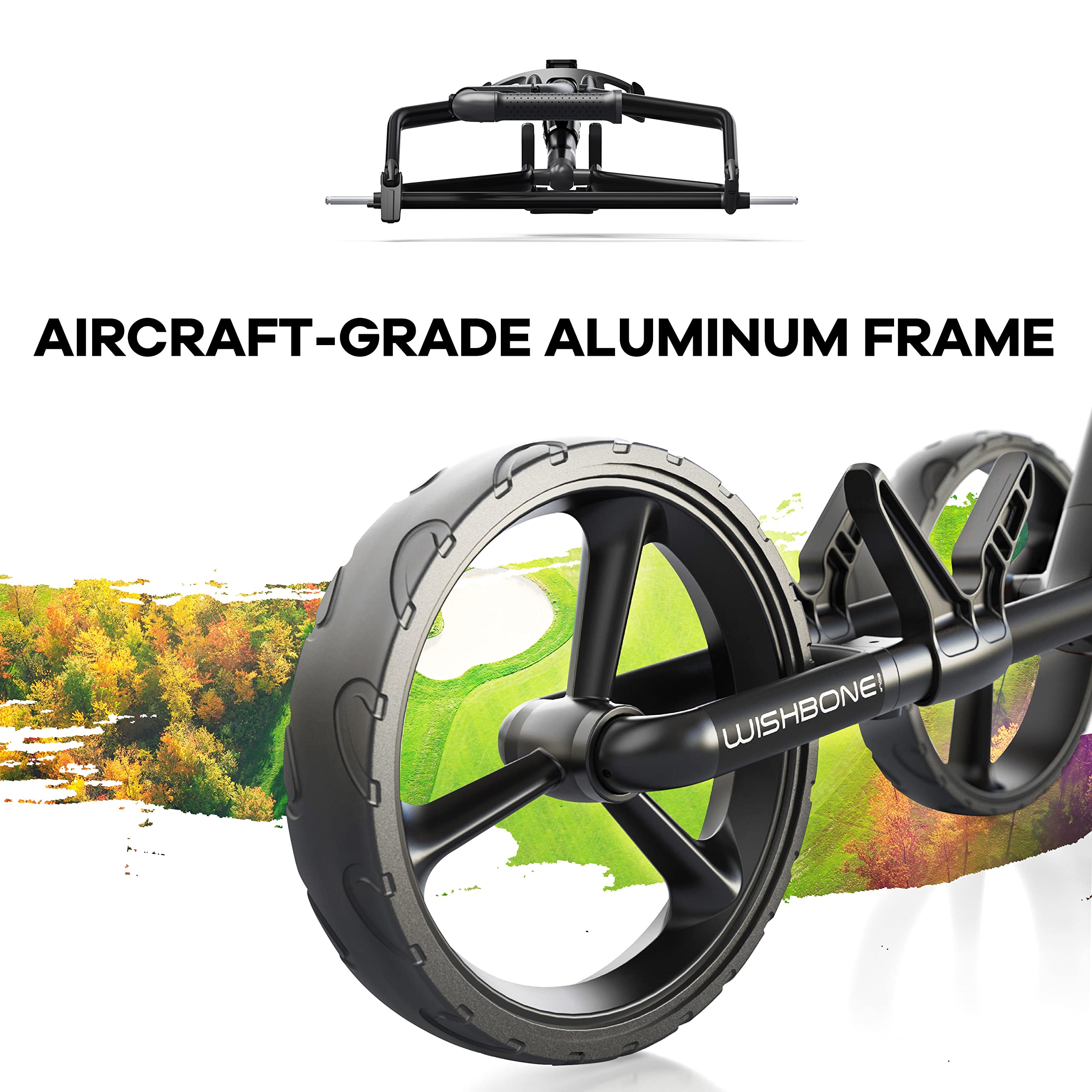 Lightweight Golf Push Cart with Wishbone Design - Premium Materials & Ergonomic for Easy Maneuvering | Perfect for Golf Courses, Driving Ranges & Outdoor Practice Sessions