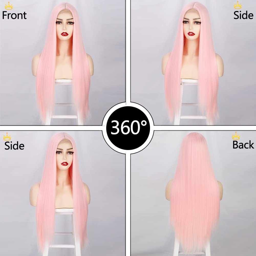 Long Straight Synthetic Wigs for Women - Pink, Blonde, Black, Red, Orange Cosplay Wigs with Middle Part (26 Inches) - Perfect for Daily Wear, Halloween Costumes, Cosplay Events & Parties