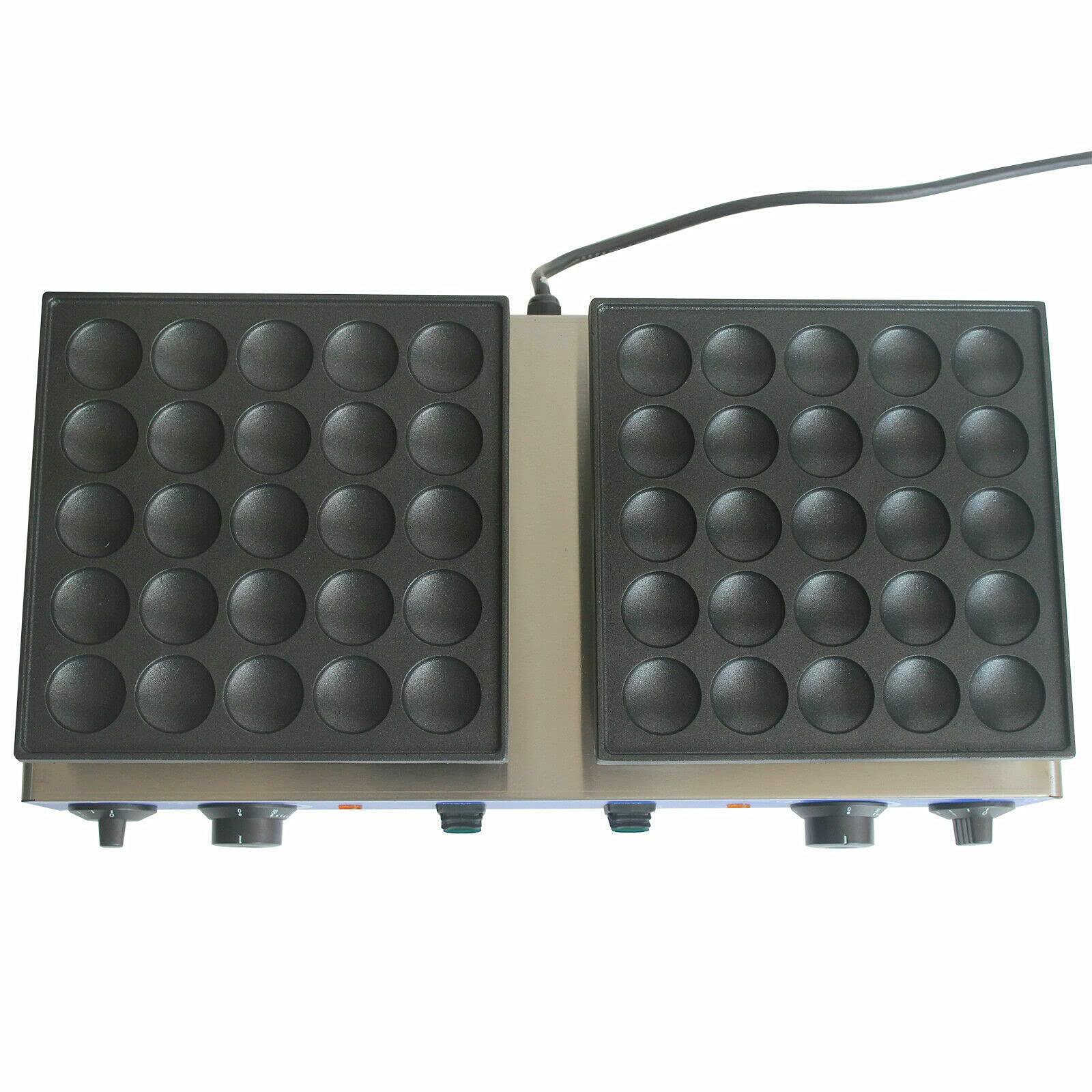 Commercial Dutch Pancake Maker - 1600W Dual Plate Electric Poffertjes Machine with 25+25 Holes, 1.8 Inch Stainless Steel Mini Pancake Baker for Snack Bars, Restaurants & Home Use - Perfect for Breakfast, Desserts & Street Food Stalls