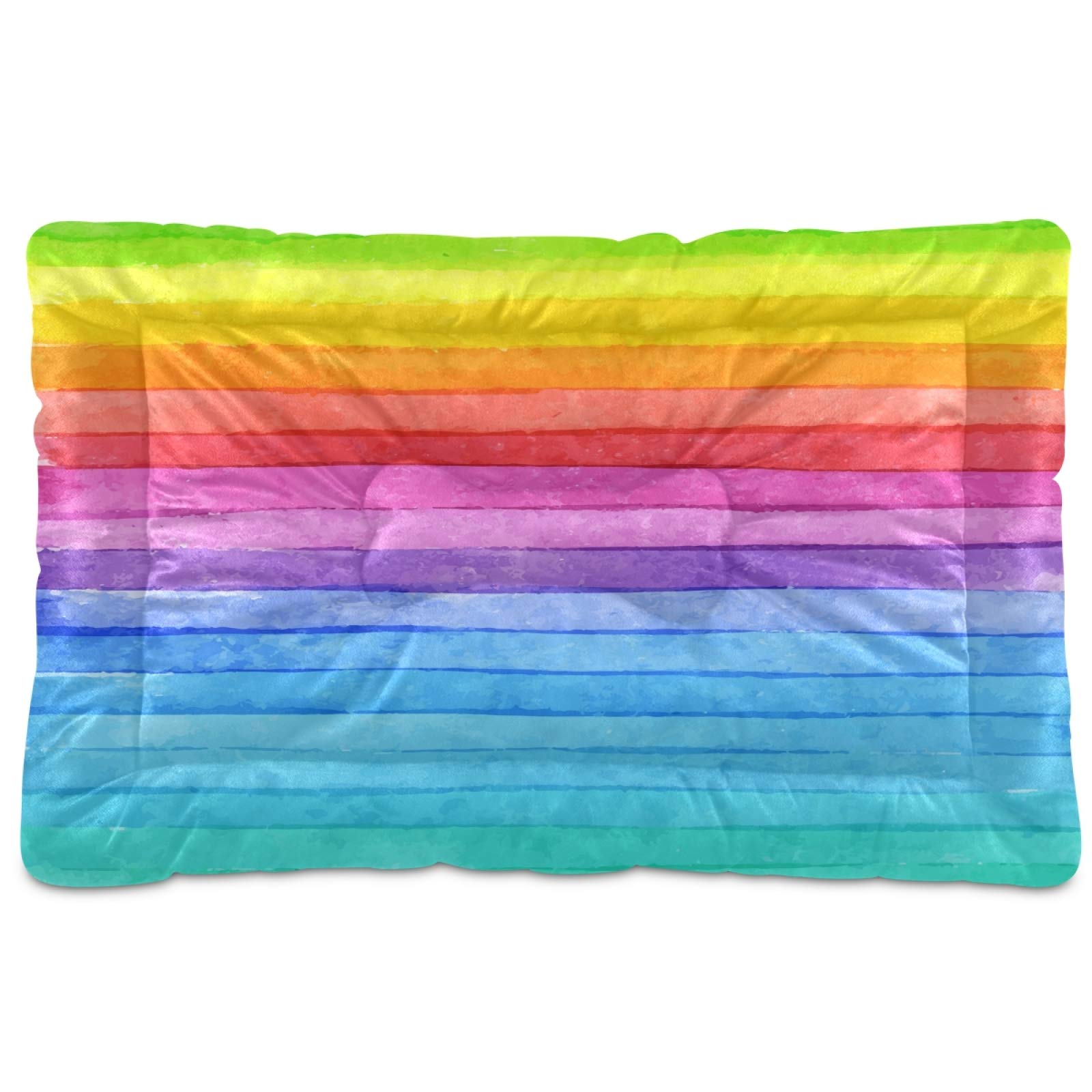 KEEPREAL Rainbow Striped Pet Bed - Ultra Soft Rectangle Dog & Cat Bed for Small Medium Large Pets, Calming Comfort 36x24 Inch - Perfect for Living Room, Bedroom & Pet Travel