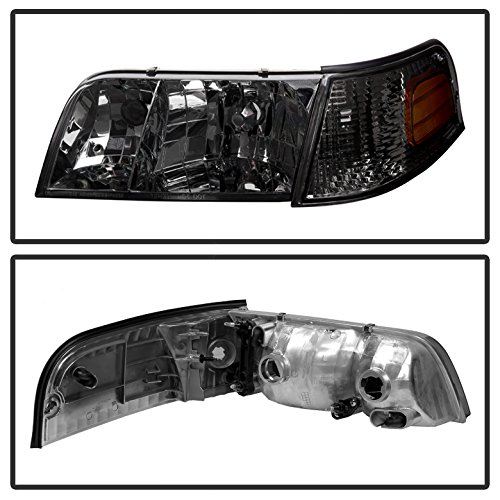 XTune Crown Victoria Crystal Headlights with Corner Lights - Smoke Lens & Chrome Housing - High Performance LED Lighting for Night Driving & Car Customization