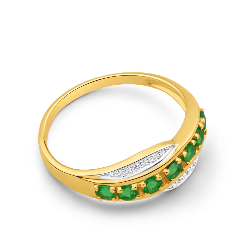 9ct Elegant Yellow Gold Diamond & Emerald Ring for Women - Perfect for Engagement, Wedding & Special Occasions
