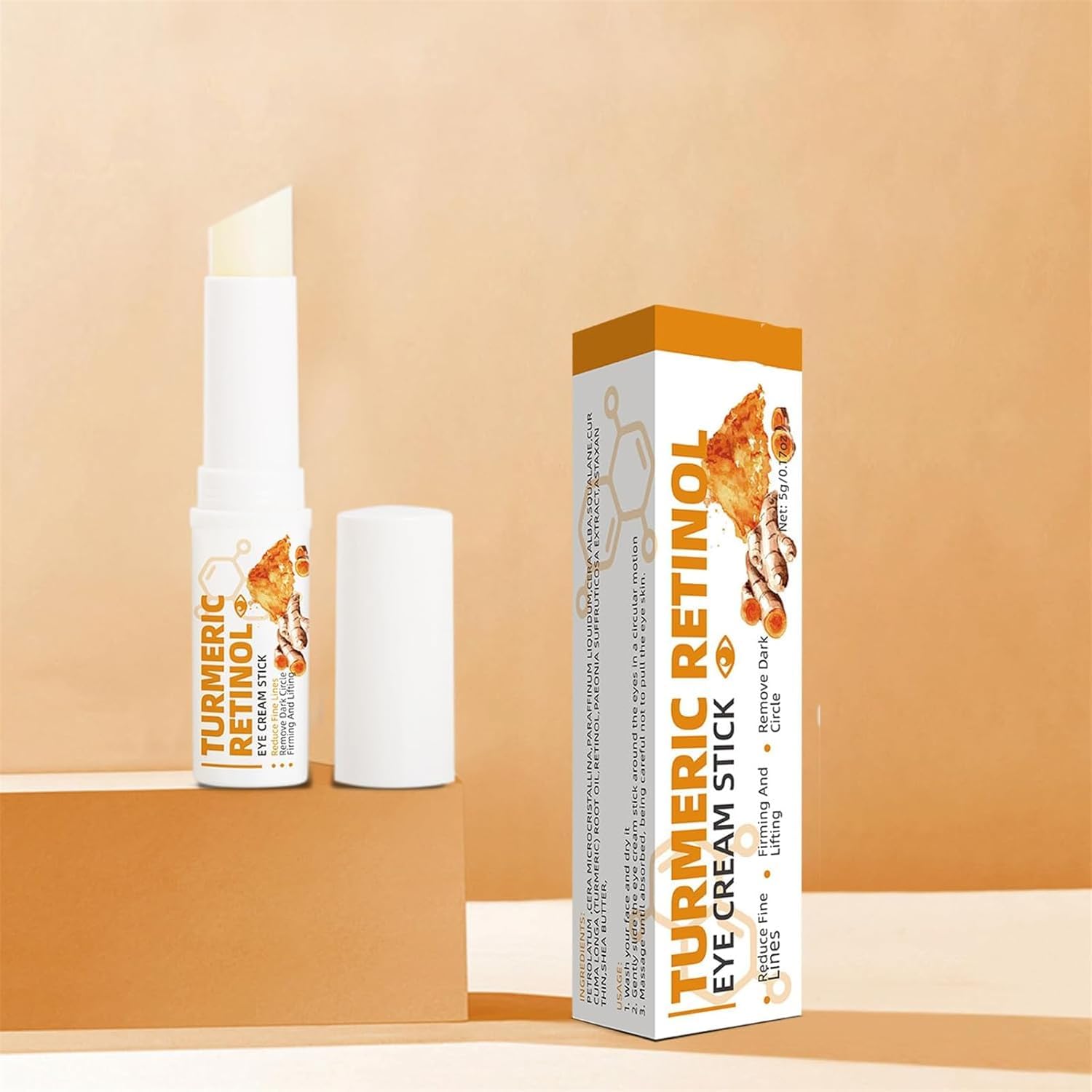 Turmeric Retinol Eye Cream Stick for Dark Circles & Puffiness - Hydrating Eye Balm Stick with Anti-Aging Benefits (5 Pack) - Perfect for Morning & Night Skincare Routine