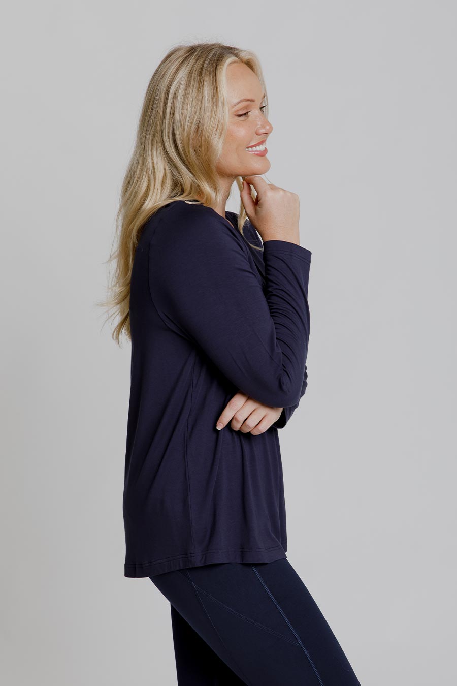 Classic Bamboo Long Sleeve Top for Women - Soft & Breathable Navy Blouse - Perfect for Casual Wear, Office & Travel