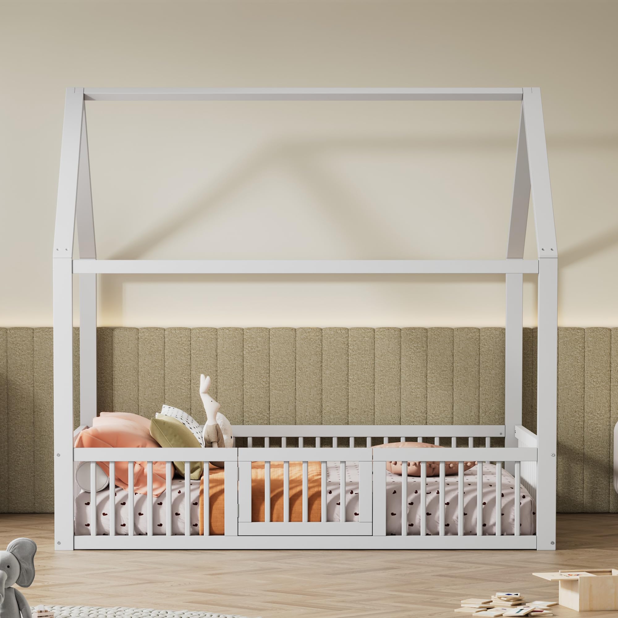 **Sapgaks Kids Cabin Bed 140x200cm with Slatted Base & Steps - White Bunk Bed with Wardrobe & Safety Barrier - Space-Saving Loft Bed for Small Rooms & Shared Kids Bedrooms**