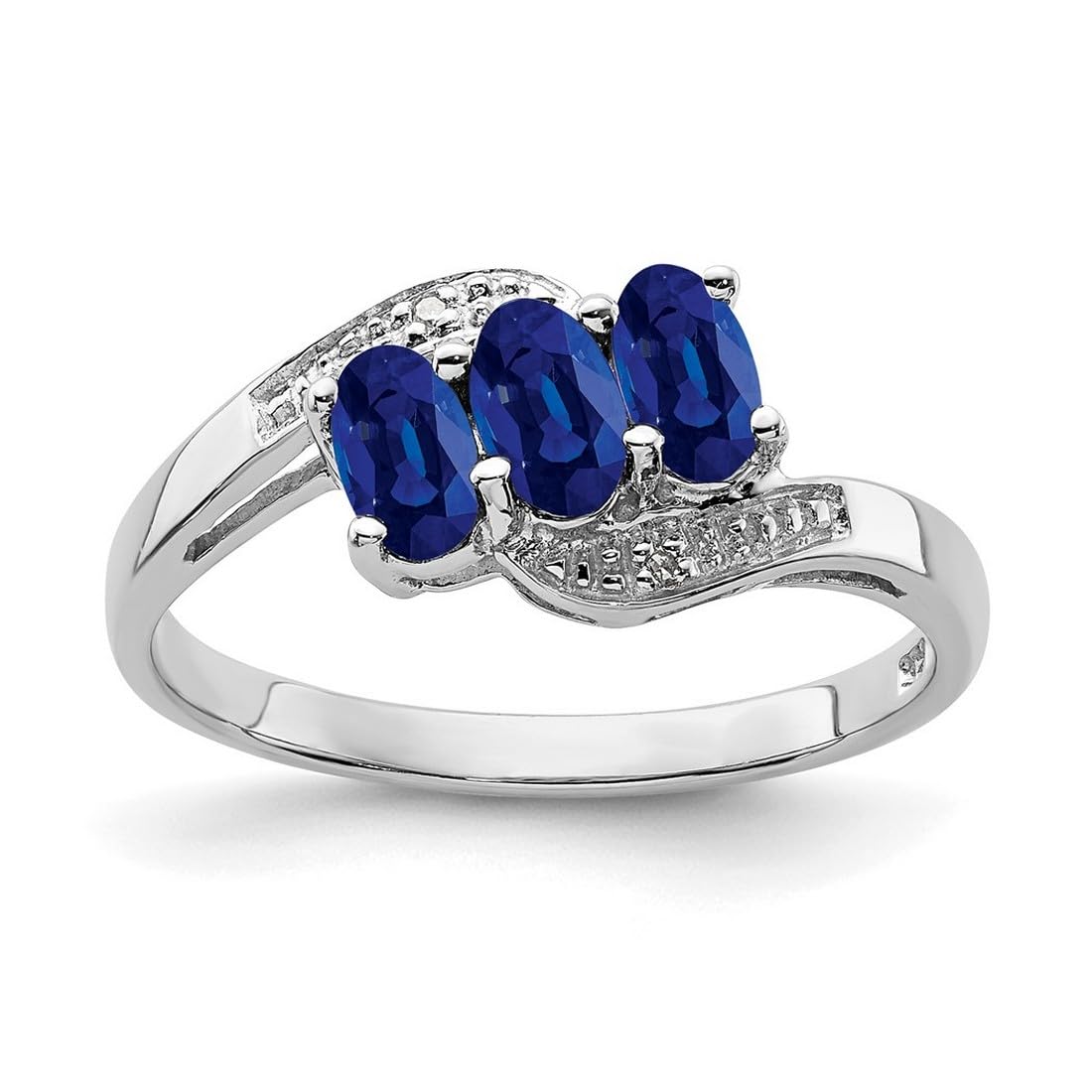 925 Sterling Silver Rhodium Plated Sapphire & Diamond Ring for Women - 2mm Wide Band, Elegant Wedding, Engagement, Anniversary Gift - Perfect for Special Occasions & Everyday Wear