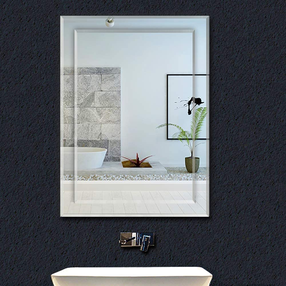 FMOGE 36x26 Inch LED Bathroom Wall Mirror with Lights - Rectangle Vanity Mirror with Beveled Edge, Wall Mounted for Bathroom, Cloakroom & Dressing Room