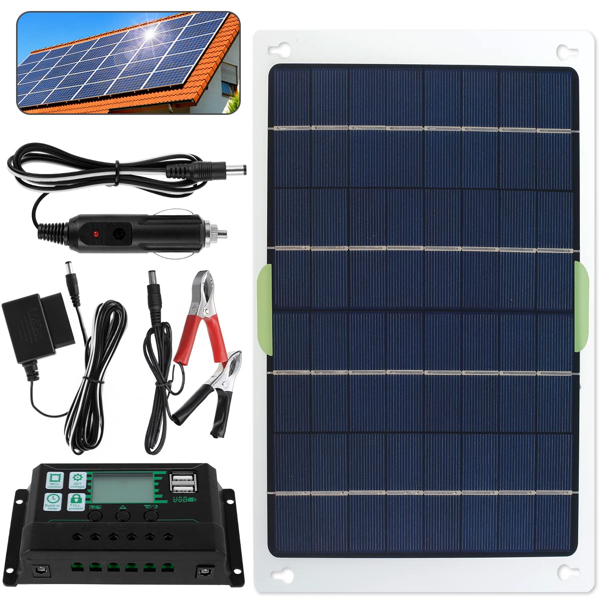 250W 12V/24V Monocrystalline Solar Panel Kit with Charge Controller - IP65 Waterproof, High Efficiency Portable Solar Charger for RV, Boat, Camping & Off-Grid Power - Ideal for Outdoor Adventures & Emergency Backup