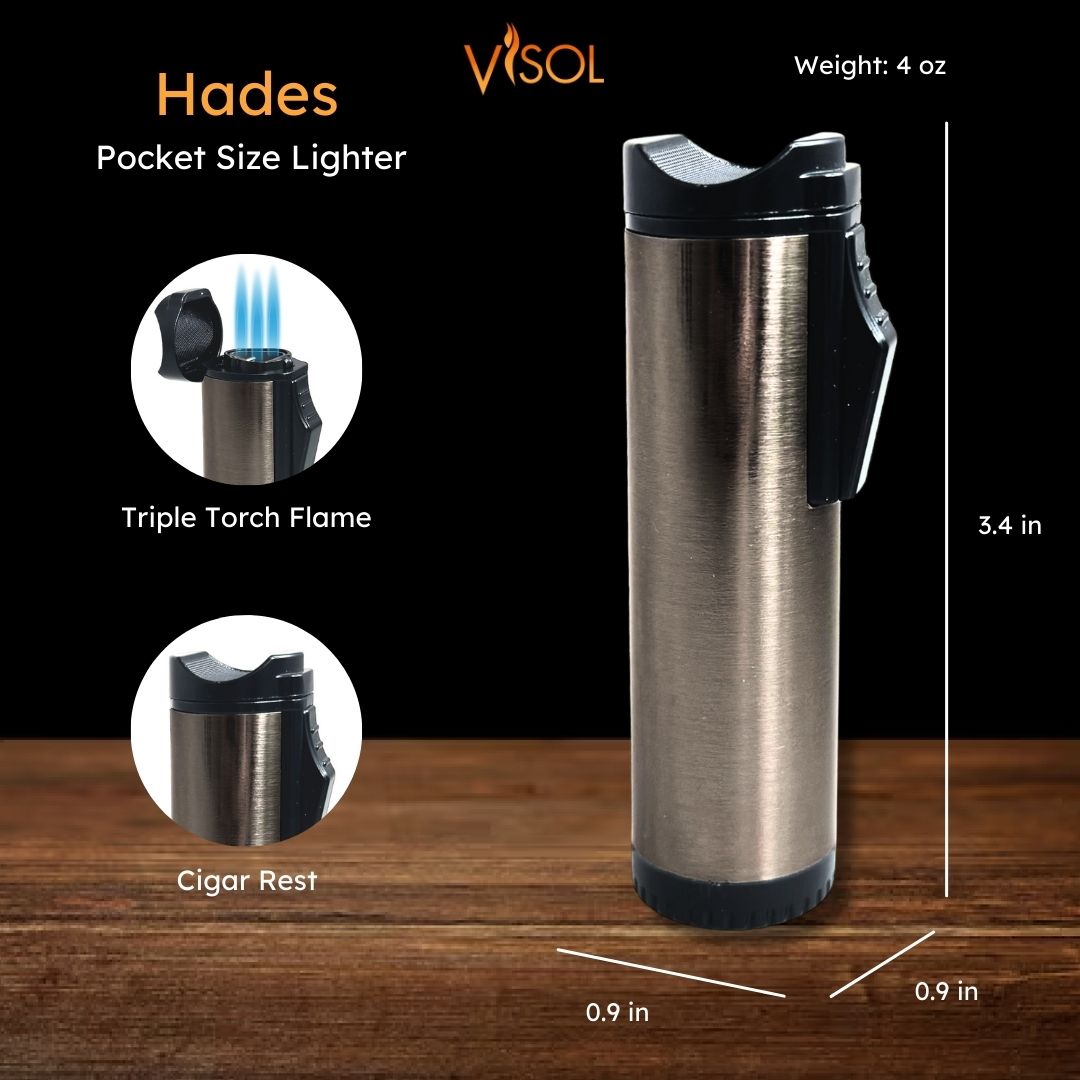 Hades Triple Torch Cigar Lighter - Gunmetal Finish | Windproof Butane Lighter for Cigars, Cigarettes & Outdoor Use | Perfect for Smoking, Camping & BBQ