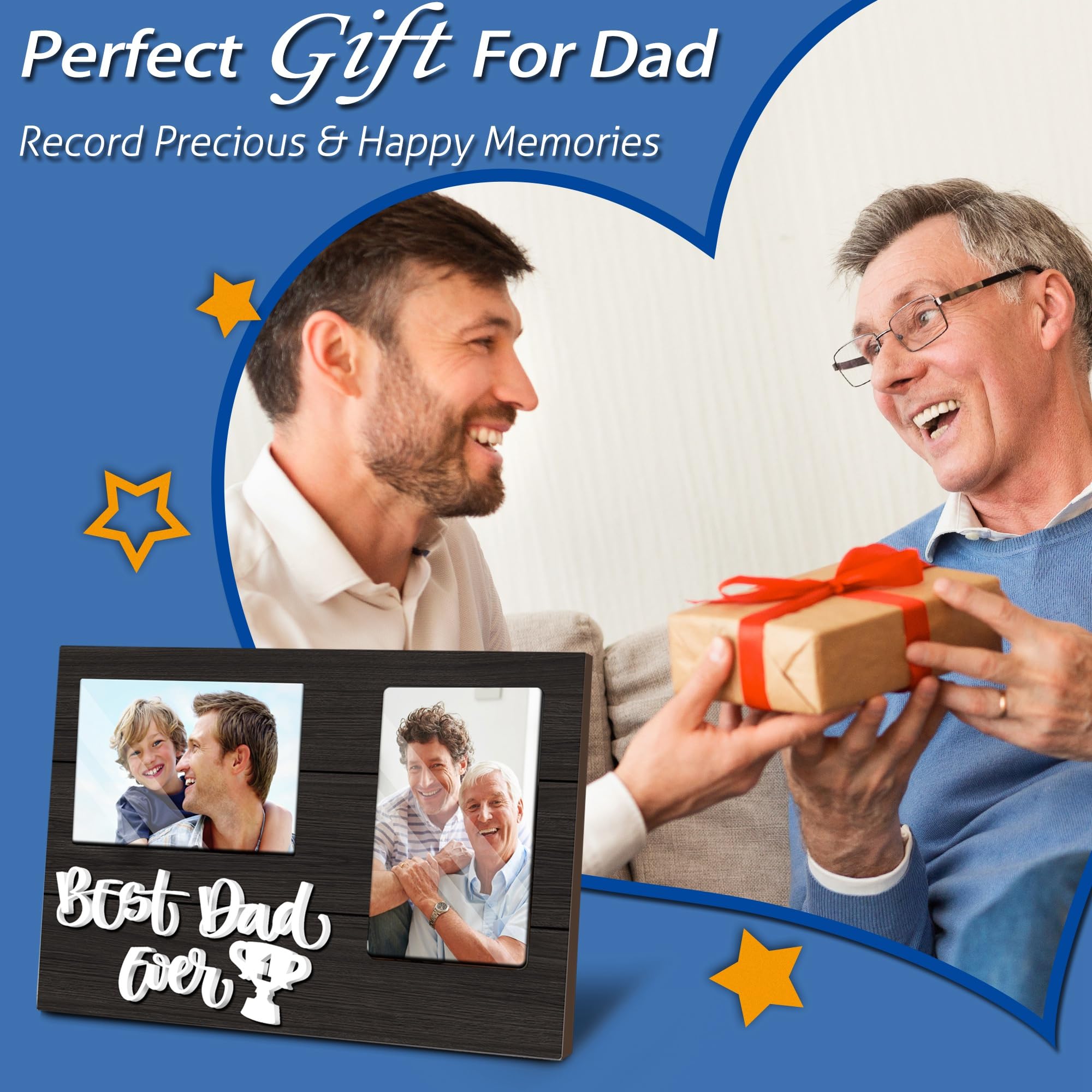Best Dad Ever 3D Picture Frame - Holds 2 4x6 Photos | Unique Father's Day Gift from Son | Perfect for Home, Office Desk & Special Occasions