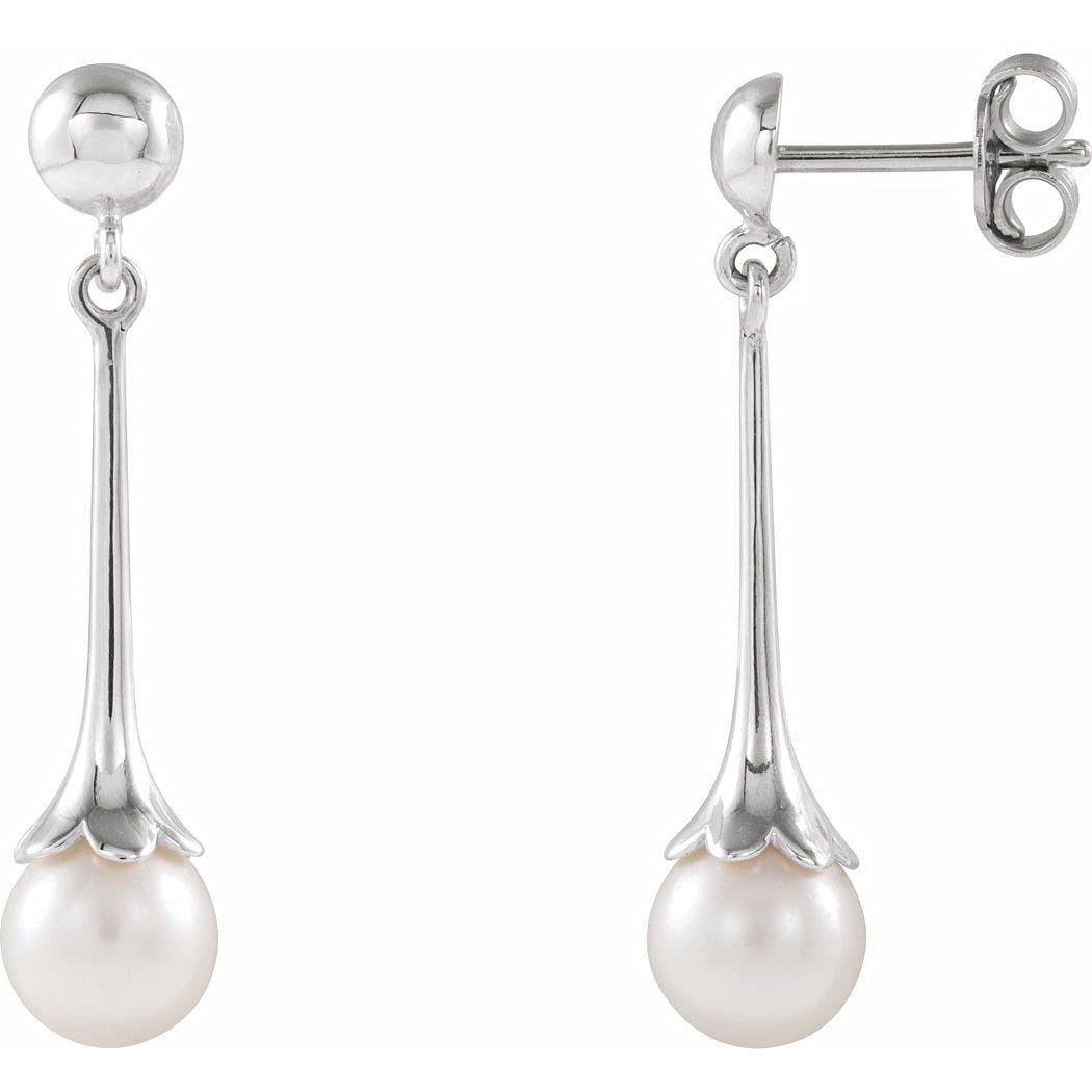 925 Sterling Silver Polished White Freshwater Pearl Drop Dangle Earrings for Women | Elegant Jewelry Gift for Wedding, Party & Special Occasions