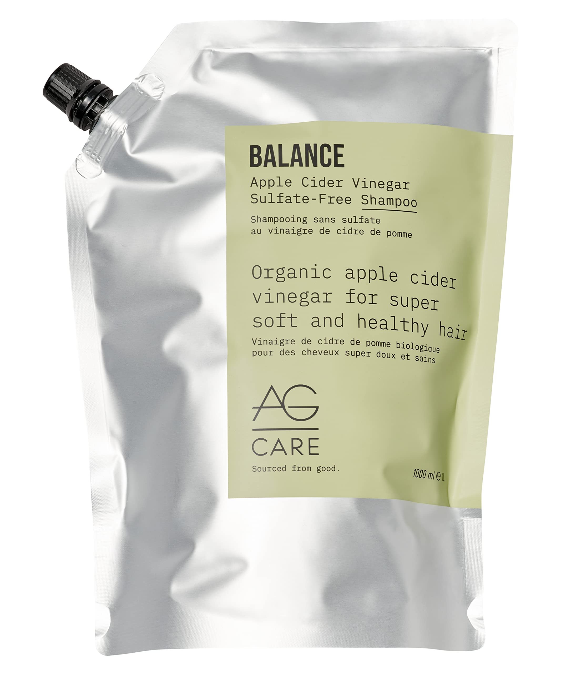 AG Hair BALANCE Apple Cider Vinegar Sulfate-Free Shampoo Refill - 1L Bottle for Color-Treated & Dry Hair | Gentle Cleansing & Scalp Care | Salon Quality Vegan Shampoo for Daily Use at Home or Travel