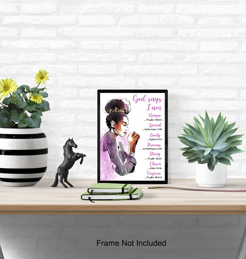 Inspirational African American Women Bible Verse Wall Art - Motivational Christian Decor Poster for Black Girls & Teens - Religious Scripture Encouragement Gift for Bedroom, Living Room, Dorm, Office