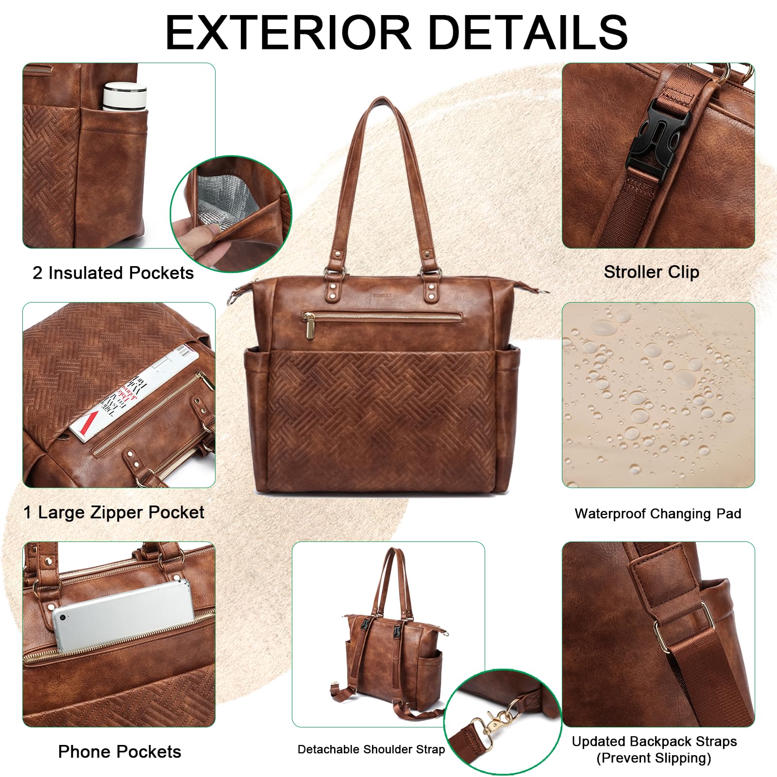 Yomiky Leather Diaper Bag Backpack - Large Capacity Baby Bag with Multiple Pockets for Diapers, Wipes & Essentials | Perfect for Moms, Travel & On-the-Go Parenting