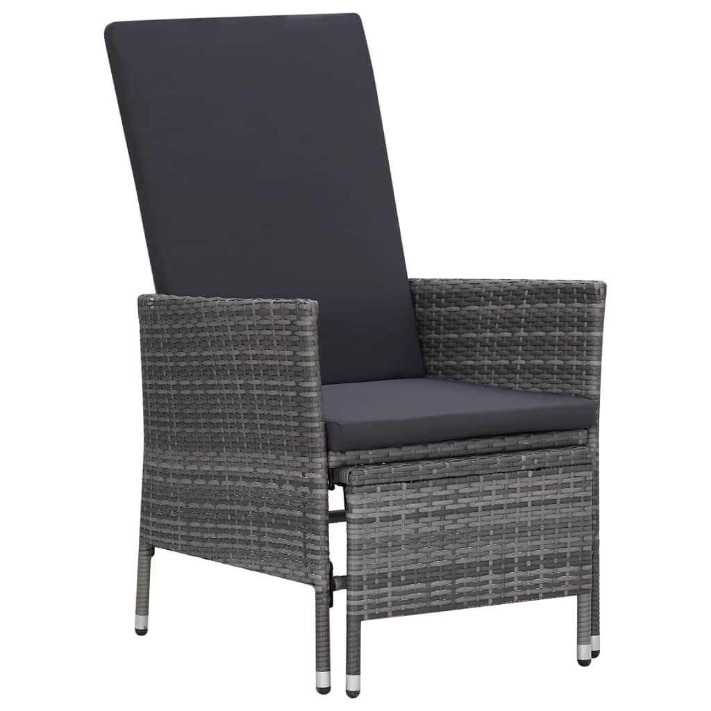 vidaXL Modern Reclining Patio Chair with Built-in Footrest & Cushions - Durable Poly Rattan & Steel Frame - Adjustable Back - Low-Maintenance Outdoor Furniture (Gray) - Perfect for Poolside, Garden & Patio Relaxation