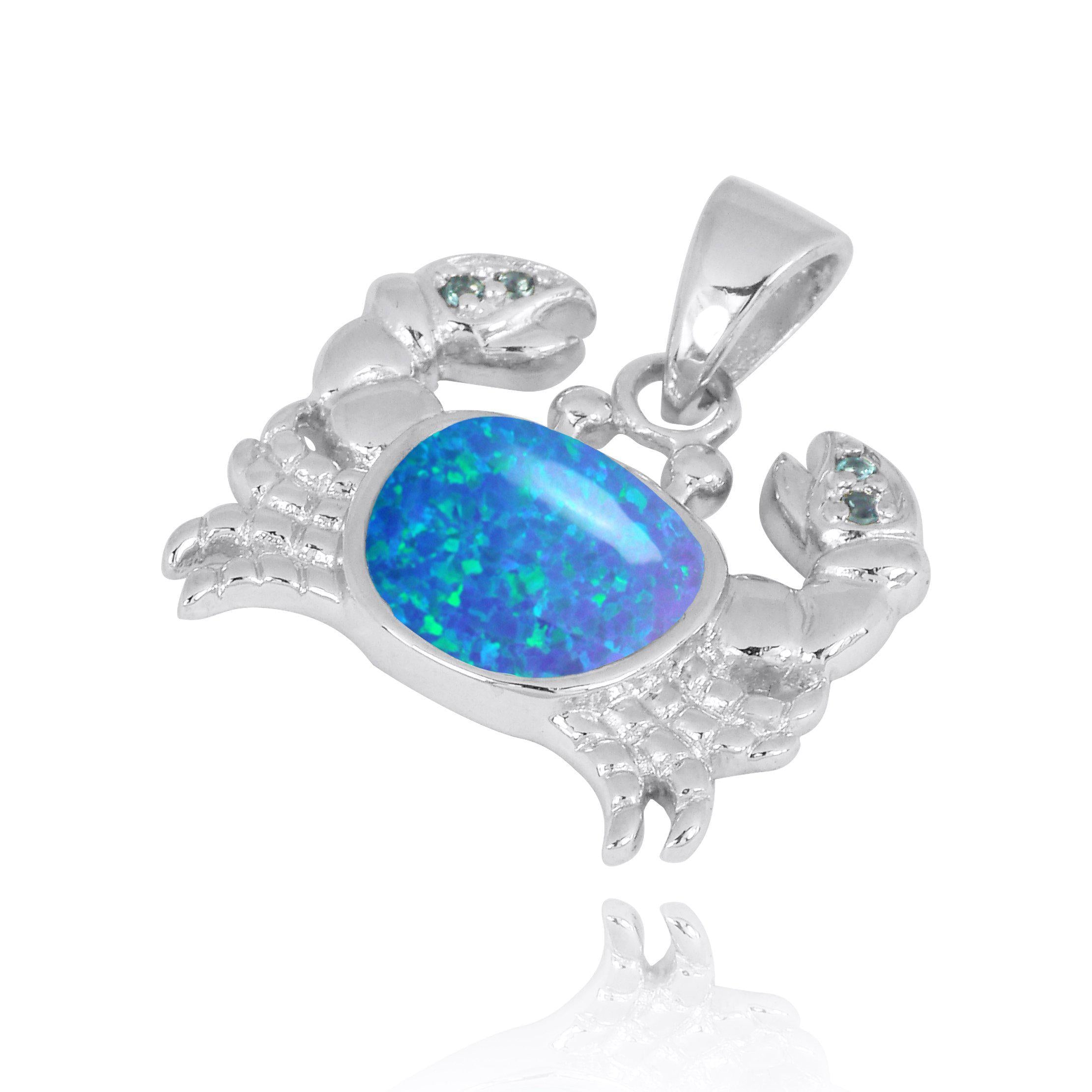 Exquisite Crab Necklace with Genuine Blue Opal & London Blue Topaz - Elegant Jewelry for Women - Perfect for Beach Vacations, Summer Parties & Gift Giving