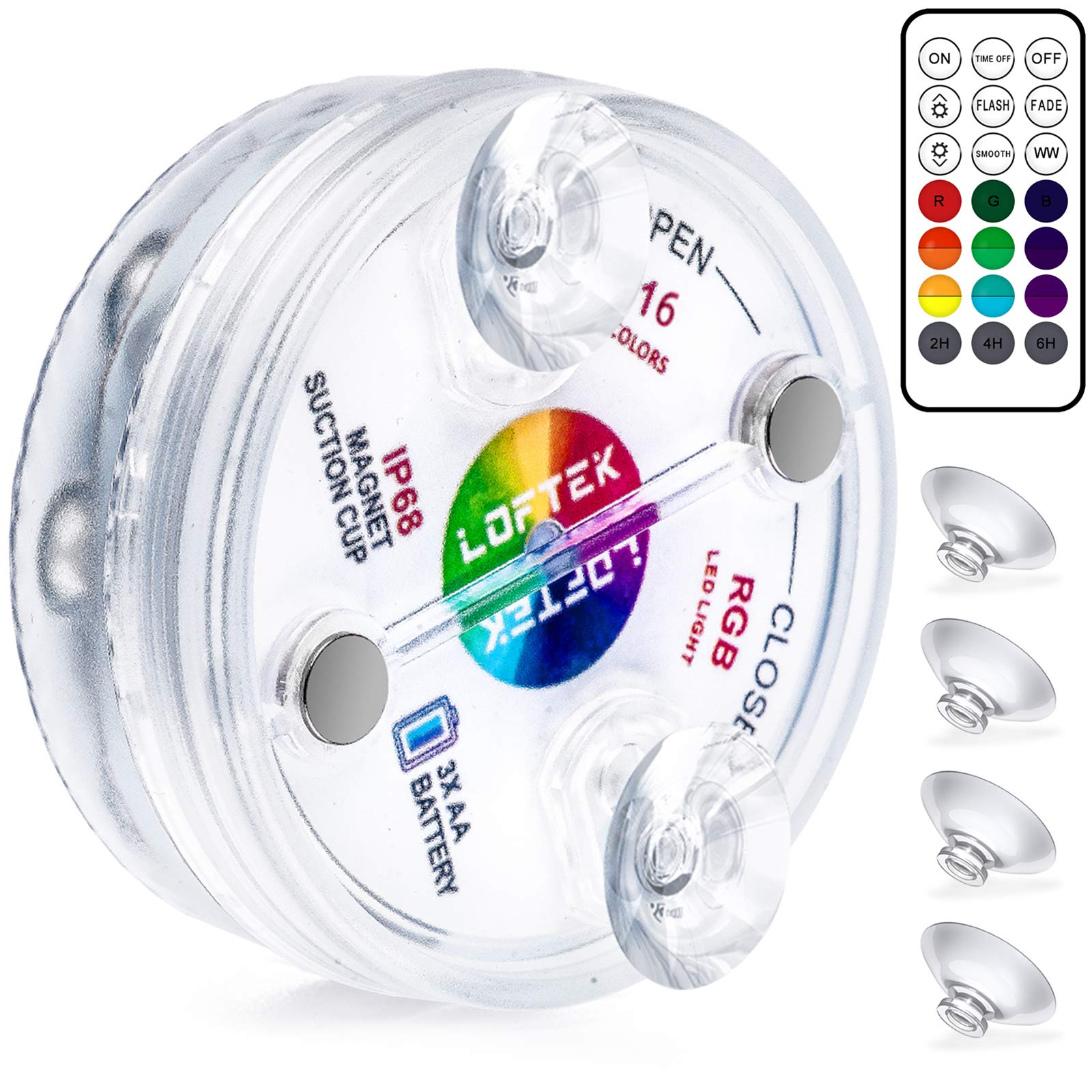 LOFTEK IP68 Waterproof Submersible LED Lights with Remote Control - 13 Color Changing Battery Operated Underwater Lights for Bathtub, Shower, Hot Tub, Spa & Party Decor - Perfect for Relaxing Baths, Romantic Settings & Mood Lighting
