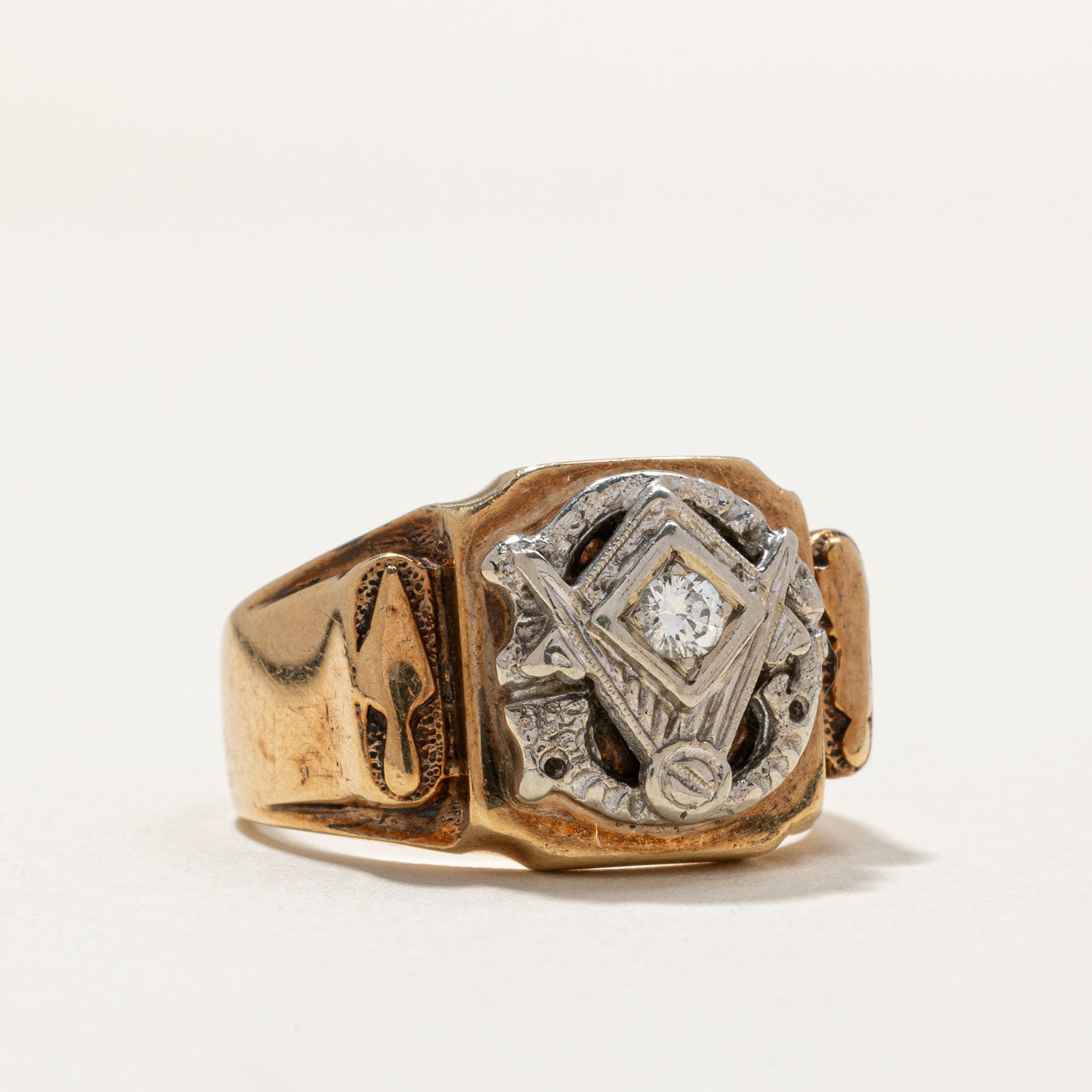 0.11ct Single Stone Freemason Ring for Men - Size 9.75 - Solid Sterling Silver Masonic Jewelry - Perfect for Lodge Meetings, Rituals & Gifts
