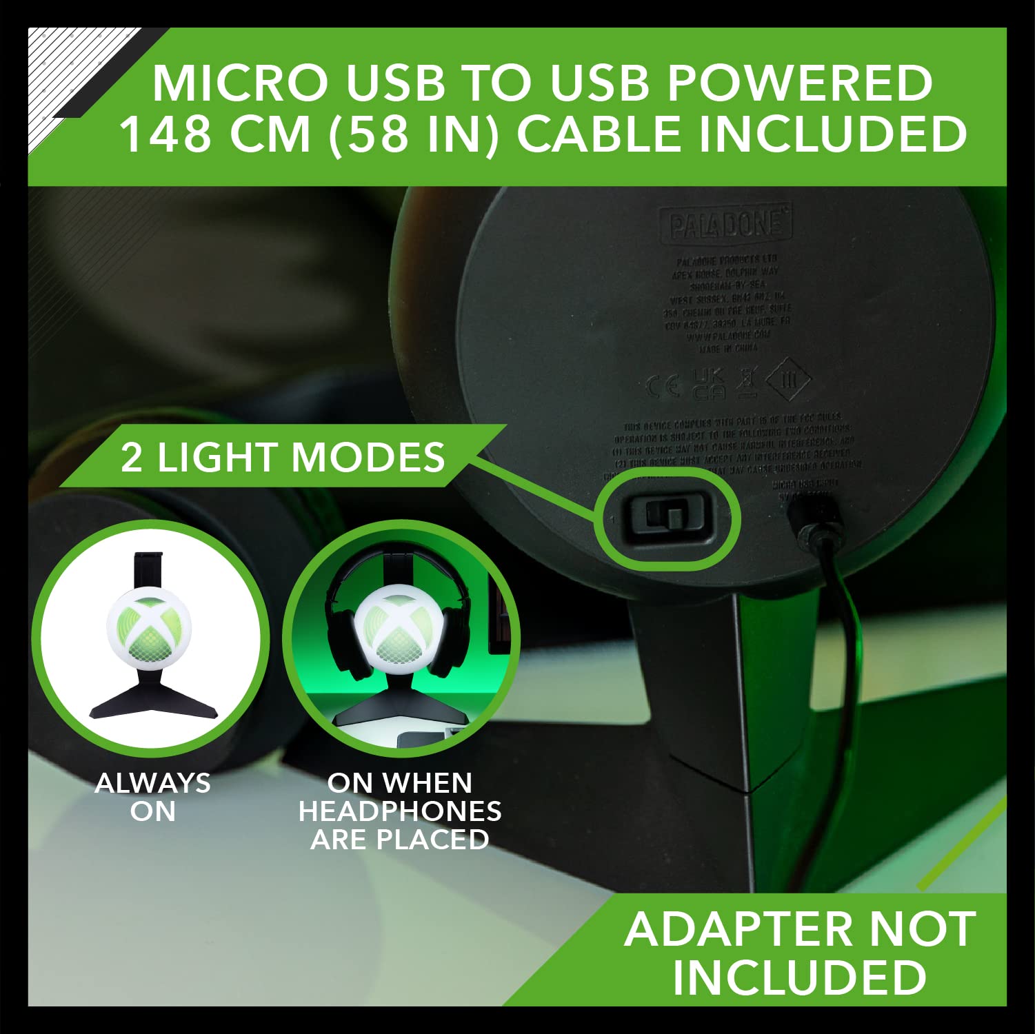 Official Xbox Headset Stand with LED Light - USB Powered Gaming Headphone Holder for Xbox Series X|S, Xbox One - Perfect Gaming Setup Accessory & Gift for Gamers - Ideal for Desk, Bedroom, and Gaming Room Organization