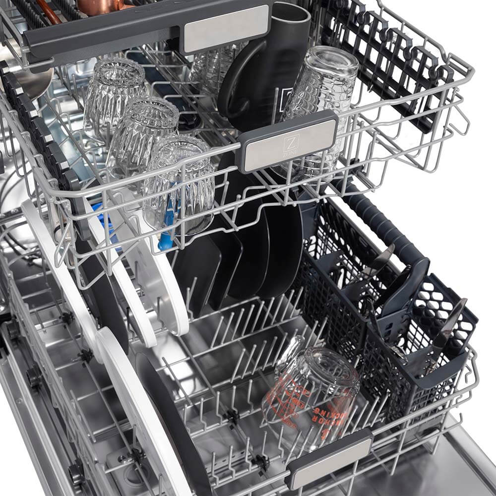 ZLINE 24 Inch Monument Series 3rd Rack Top Touch Control Dishwasher with Blue Matte Panel - Ultra Quiet 45dBa for Modern Kitchens | Perfect for Small Families & Open-Concept Homes