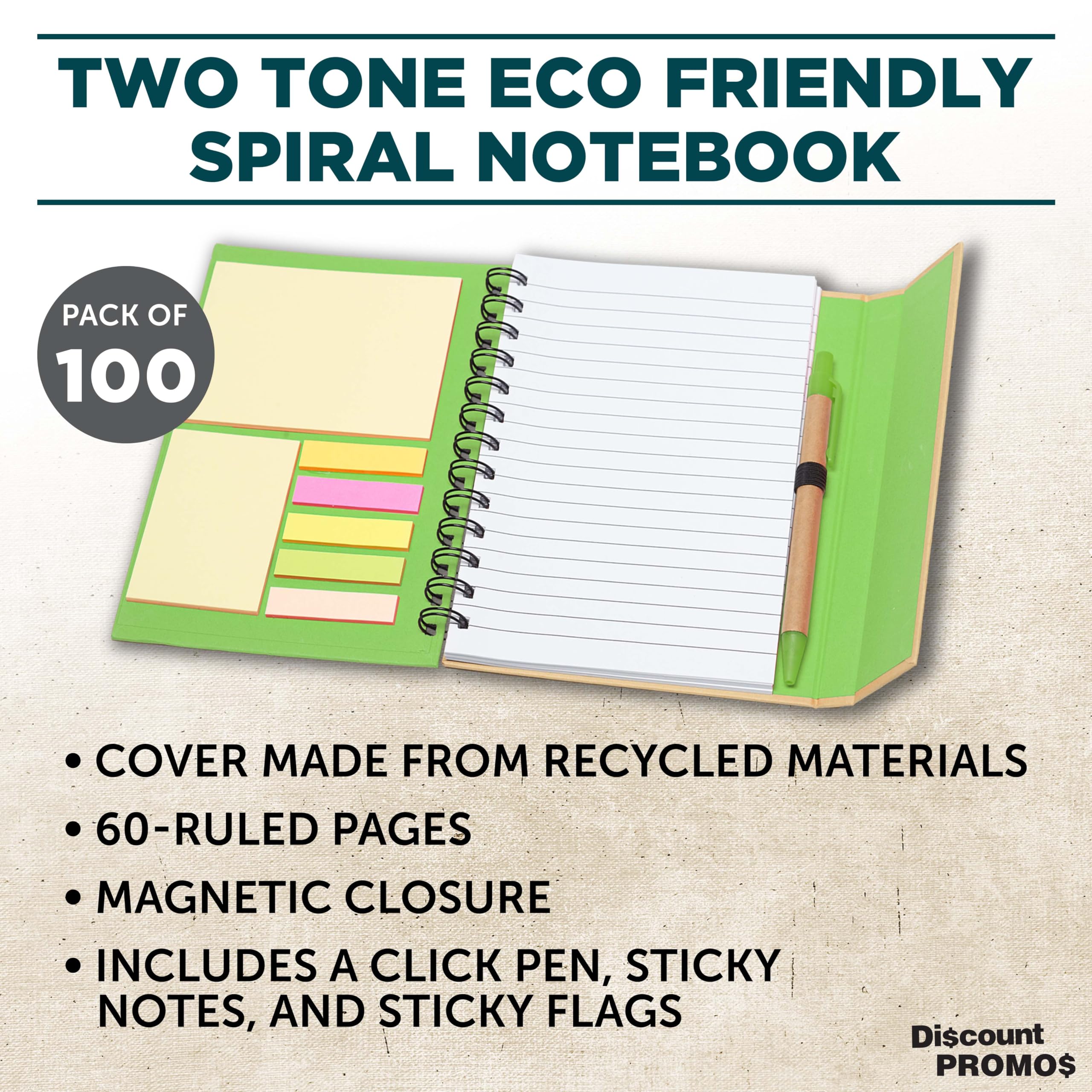 Eco-Friendly Custom Spiral Notebooks with Pens - 100-Pack Bulk Personalized Notebook Set for School, Office & Home Use - Green & Sustainable Writing Supplies - Ideal for Students, Professionals & Eco-Conscious Users