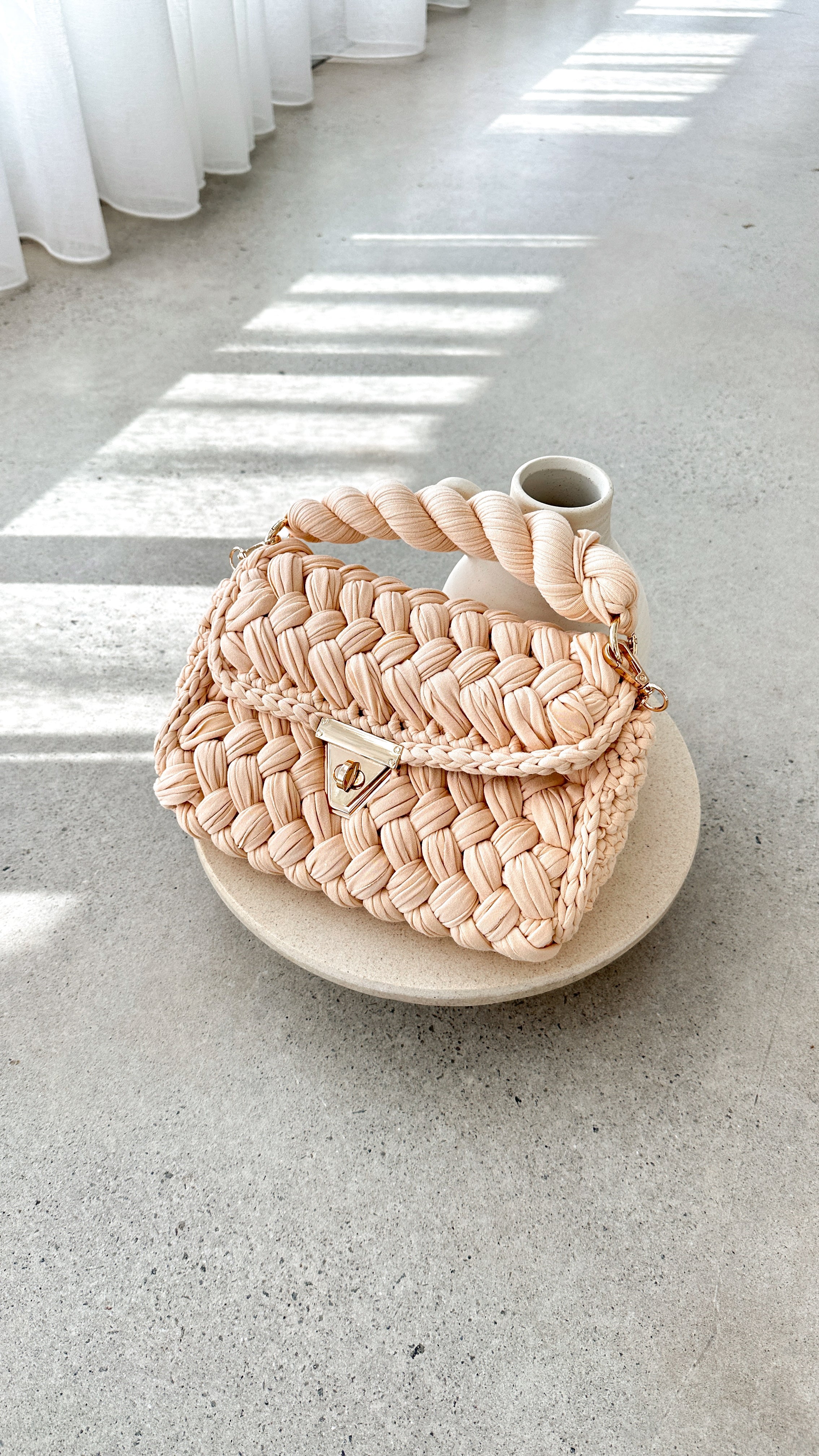Annabel Chunky Plaited Handbag for Women - Stylish Cream Crossbody Purse with Adjustable Strap, Perfect for Work, Travel and Everyday Use