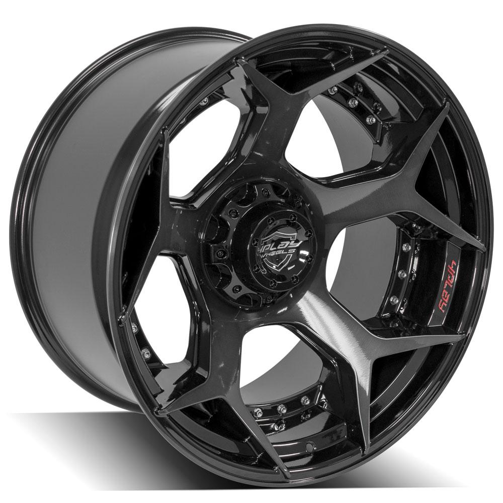 4Play Gen2 4P50 Gloss Black Wheels with Brushed Face & Tinted Clear - 22x12.0 44 Offset 6x139.7/6x135mm 106.1mm Hub - Perfect for Off-Road Trucks, SUVs, and Custom Builds