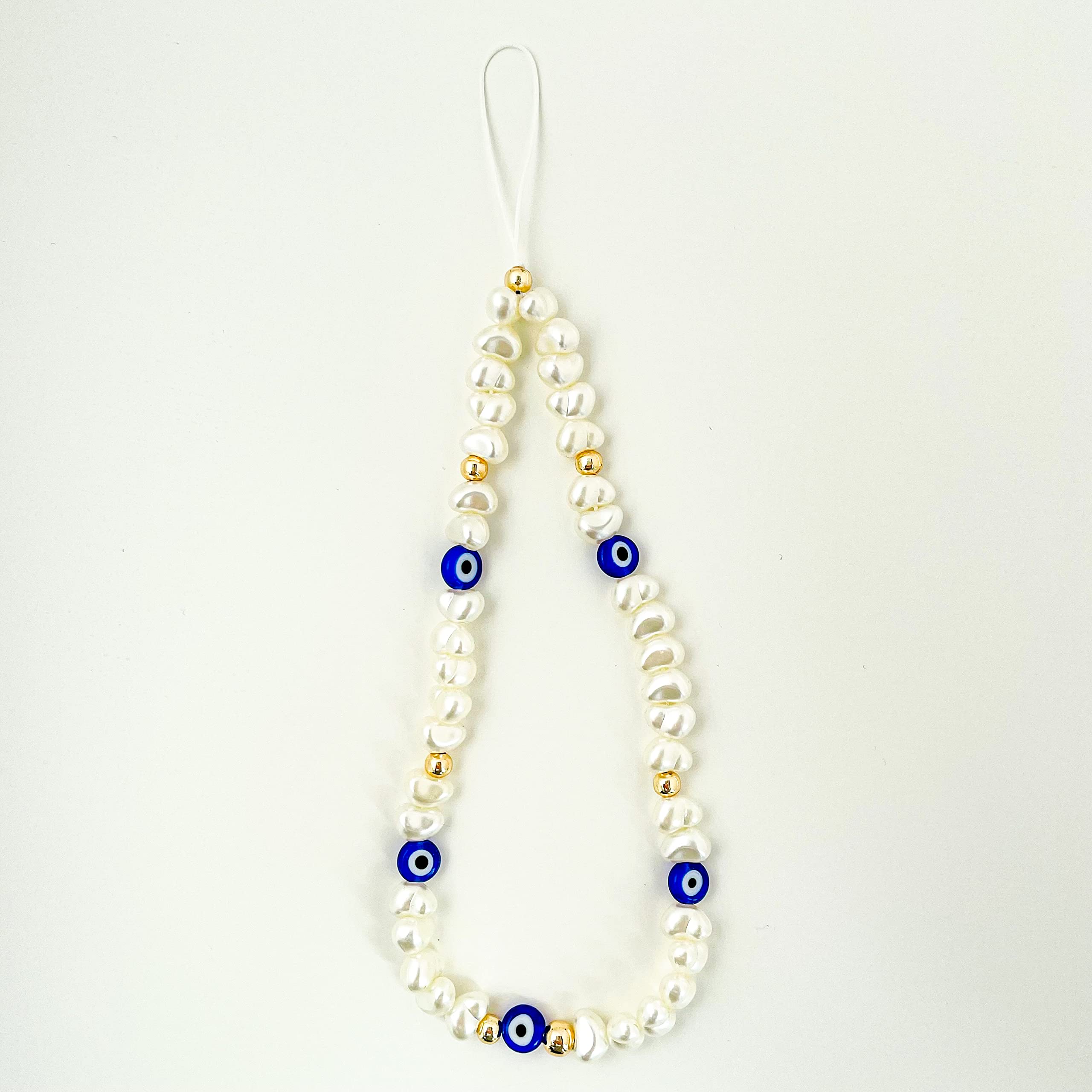 Evil Eye Beaded Phone Charm - Y2K Pearl Phone Strap with Chain, Handmade Mobile Phone Jewelry for Women & Girls, Perfect for Wrist Phone Case & String Phone Bracelet, Ideal for Everyday Use & Gift Giving
