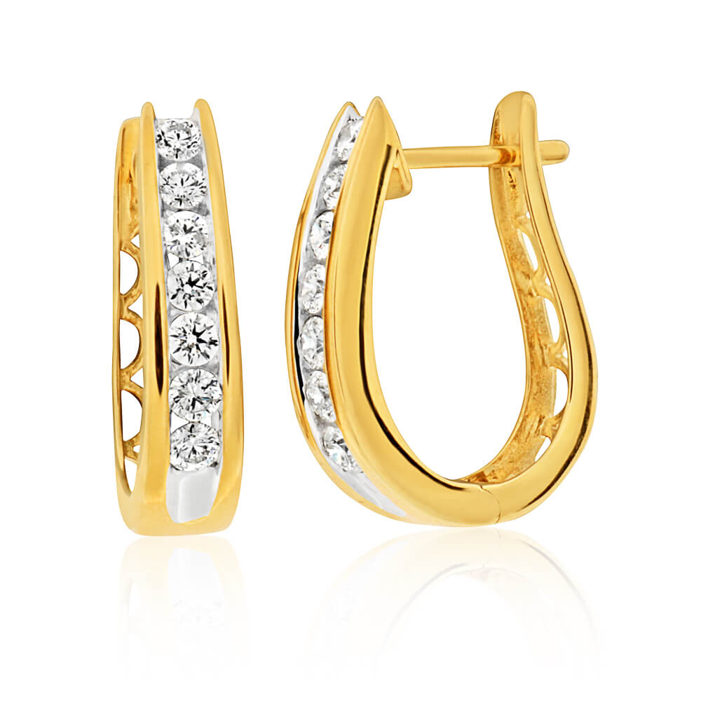9ct Yellow Gold 3/4 Carat Diamond Hoop Earrings for Women - Elegant Everyday Wear & Special Occasions