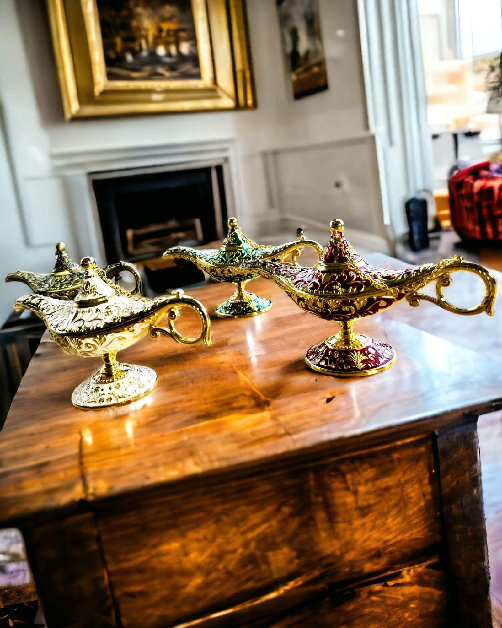 Custom Engraved Magic Aladdin Lamp - White & Gold Decor for Home, Gift, or Arabian Nights Theme Party | Unique Personalized Genie Lamp for Collectors & Disney Fans