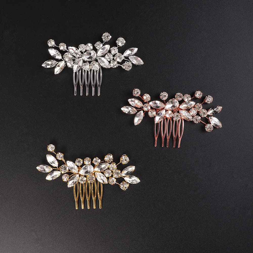 Jumwrit Rhinestone Wedding Hair Comb for Brides - Handmade Rose Gold Bridal Headpiece Hair Accessories for Women & Girls | Perfect for Weddings, Prom, and Special Occasions