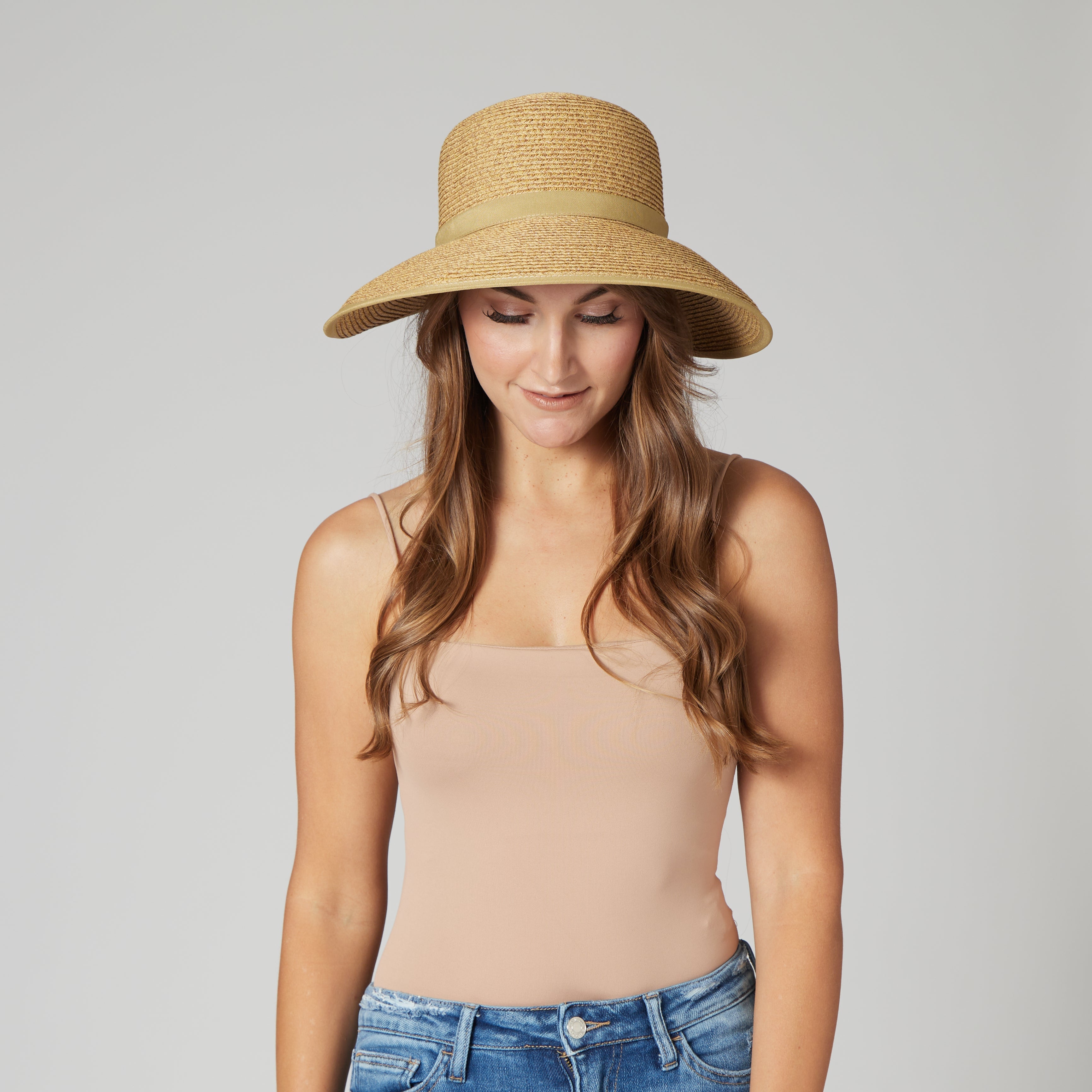 Women's Ultrabraid Round Crown Sun Hat with Grosgrain Ribbon & Adjustable Velcro Closure - UV Protection Wide Brim Hat for Beach, Gardening, and Outdoor Activities