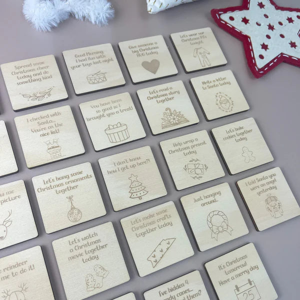 Elf on the Shelf Timber Tile Pack - 24 Days of Christmas Elf Accessories & Creative Ideas for Holiday Fun