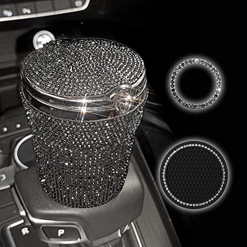 Stainless Steel Car Cigarette Ashtray with Lid & Blue LED Light - Smokeless Vehicle Cup Holder Ashtray for Car, Home, Office Use (Black) | Perfect for Road Trips, Commuting & Indoor Smoking Areas