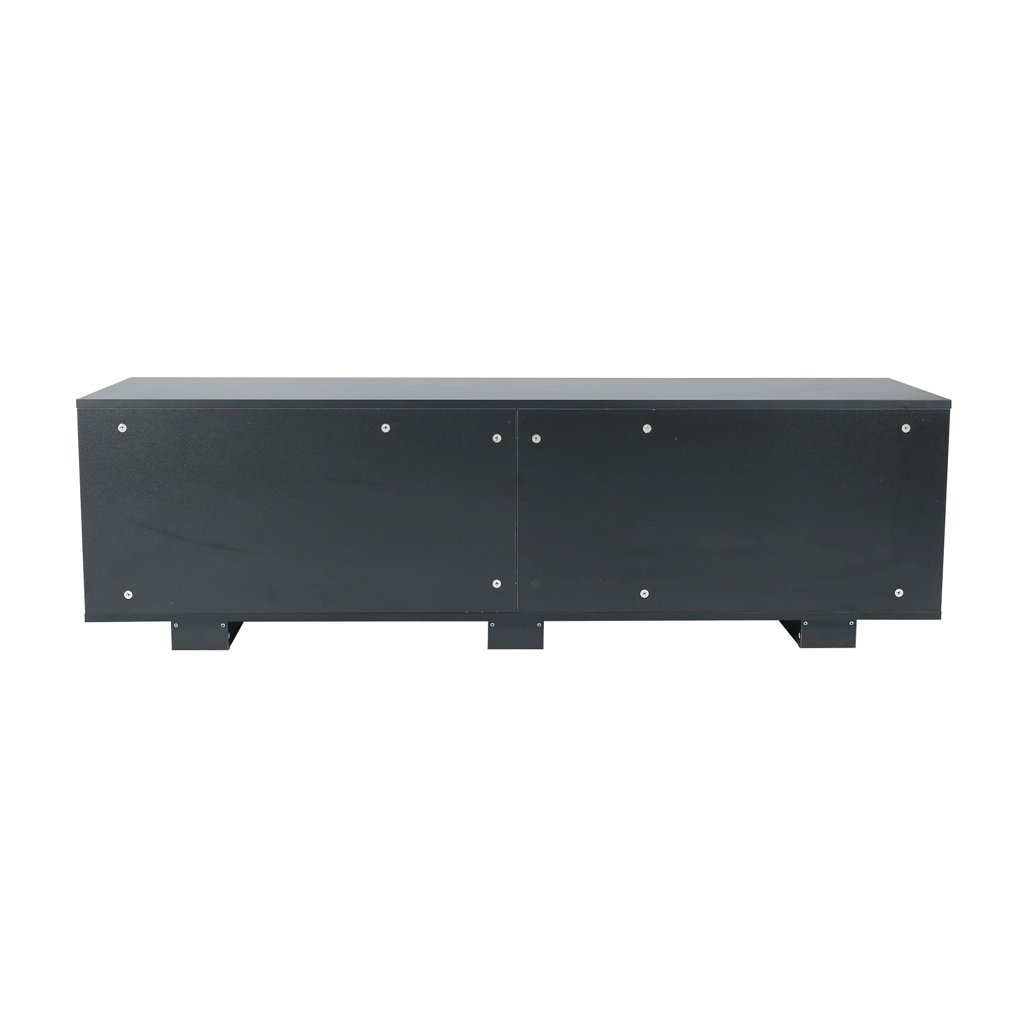 Mid-Century Modern TV Stand for 65-Inch Flat Screen TVs - Universal Entertainment Center with 8 Open Shelves, Storage Cabinet for Living Room & Bedroom - Black Particle Board Console Table - Perfect for Home Theater Setup & Media Organization