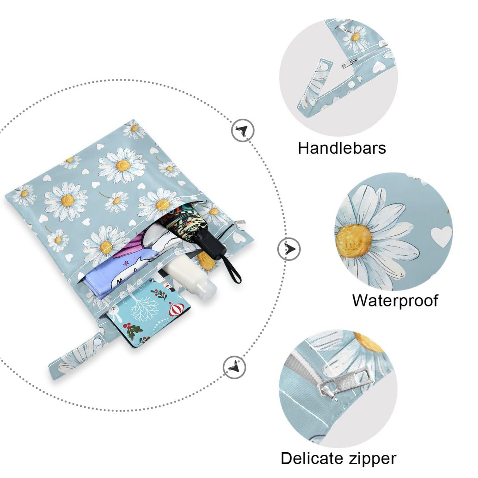 CHSIN Waterproof Wet Dry Bag with Daisy Hearts Design - Reusable Diaper Bag for Travel, Beach, Gym, Pool & Baby Essentials (Set of 2) - Ideal for Swimsuits, Wet Clothes & Diaper Storage