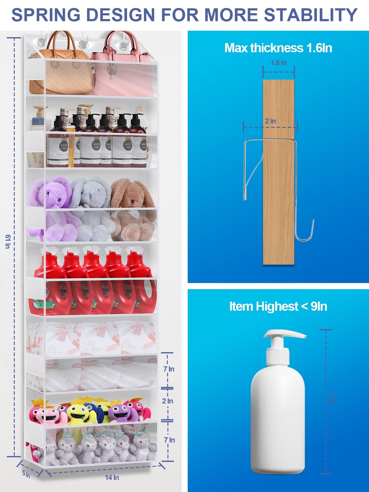 Over the Door Hanging Organizer - No Tilt Baby Closet Storage for Diapers, Kids Toys & Nursery Essentials - Clear Space-Saving Solution for Nursery, Bathroom & Bedroom Organization