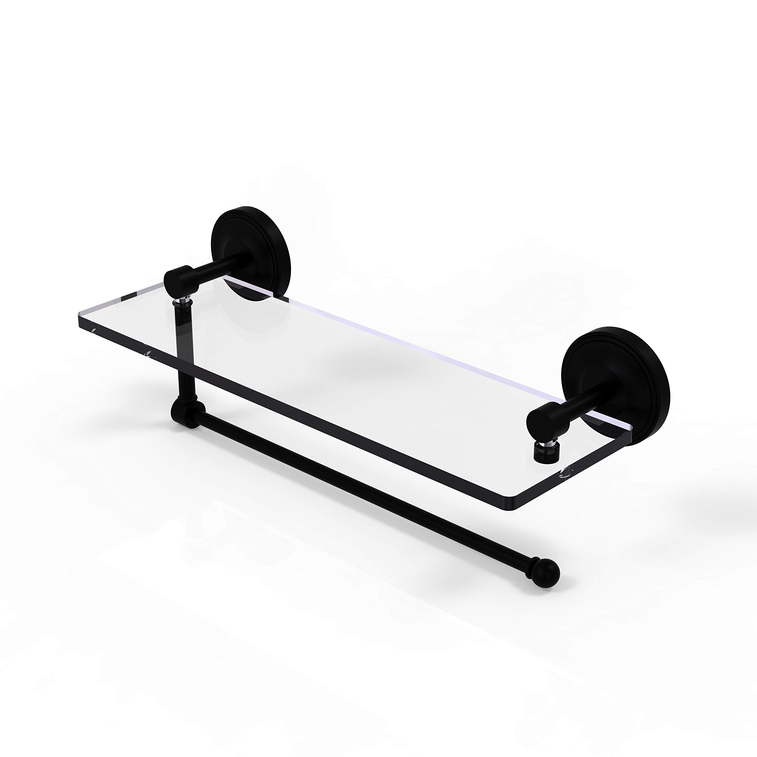 Allied Brass Prestige Regal Collection 16-Inch Glass Shelf Paper Towel Holder - Matte Black Finish for Kitchen, Bathroom & Office Organization