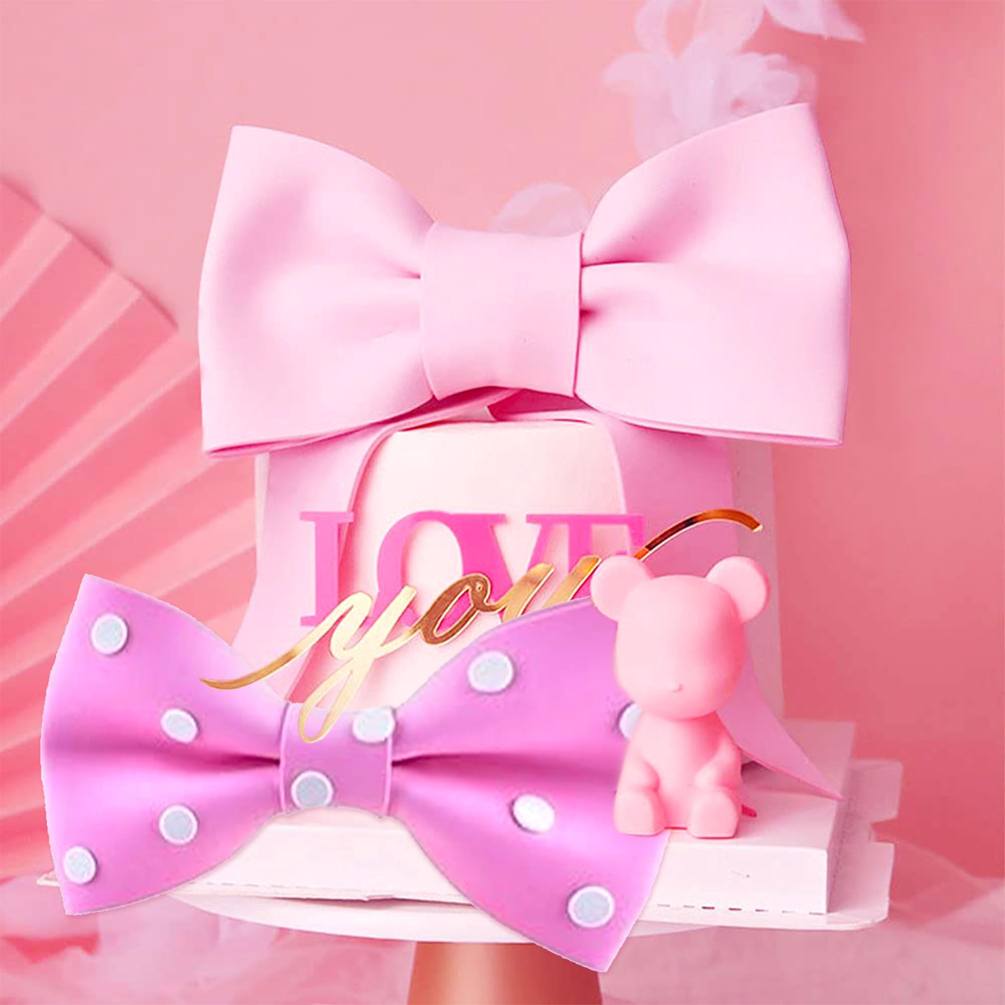 Pink Bow Cake Topper - Elegant Baby Girl Cake Decoration for Birthday & Baby Shower - Adorable EVA Bow for Desserts, Cupcakes, and Special Celebrations
