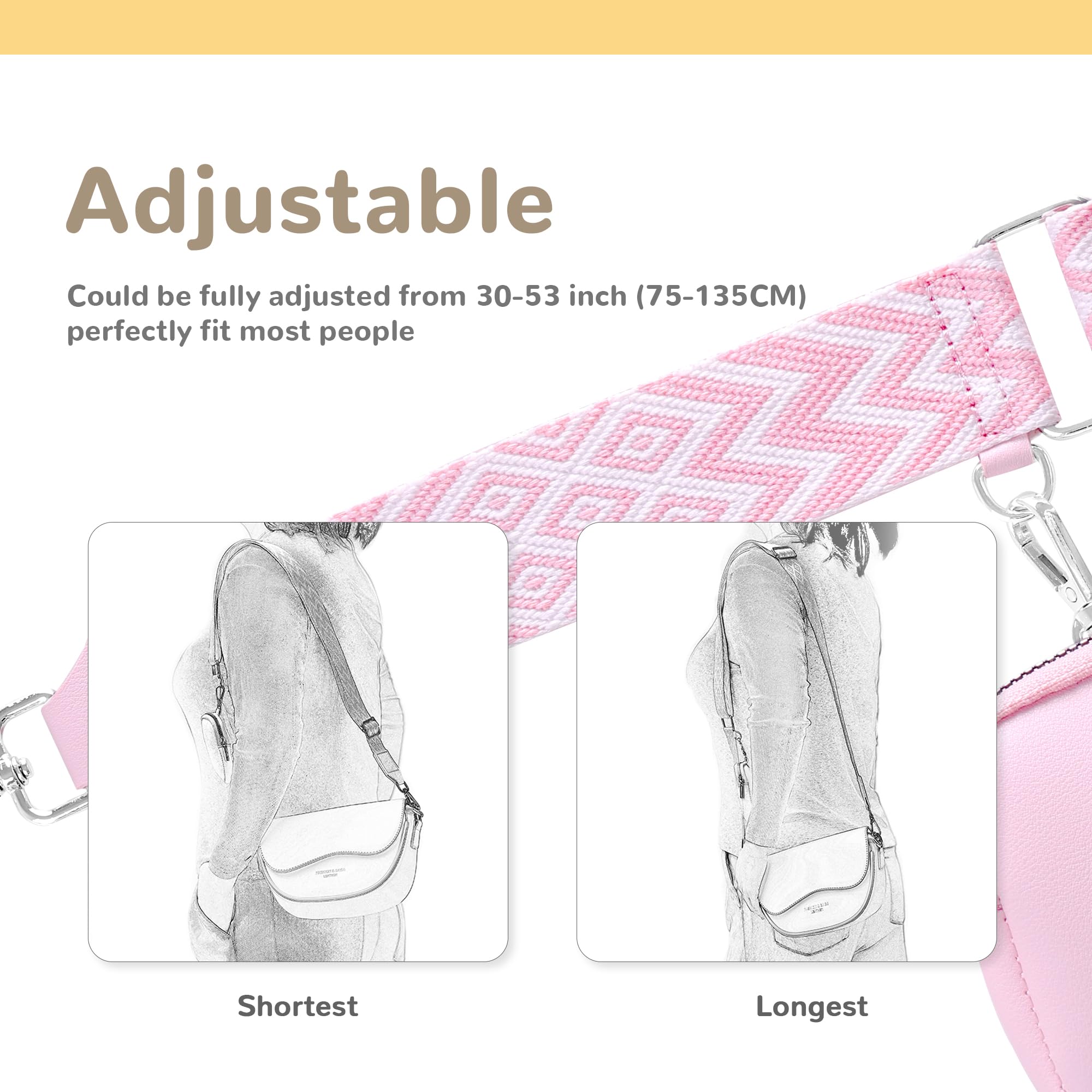 Pink Purse Strap with Silver Hardware - Adjustable Crossbody Bag Strap Replacement for Handbags & Guitar Straps with Small Pouch | Perfect for Women's Fashion Accessories, Travel & Daily Use