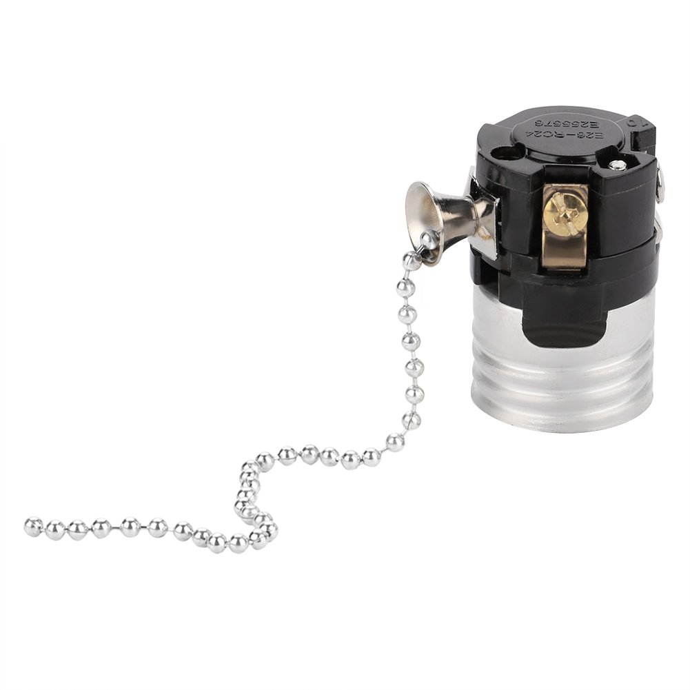 Vintage E27 Lamp Socket Replacement - Aluminum Pull Chain Light Holder with Screw Base Switch for Desk & Table Lamps - Silver Finish | Perfect for Home Office, Bedroom, and Living Room Lighting