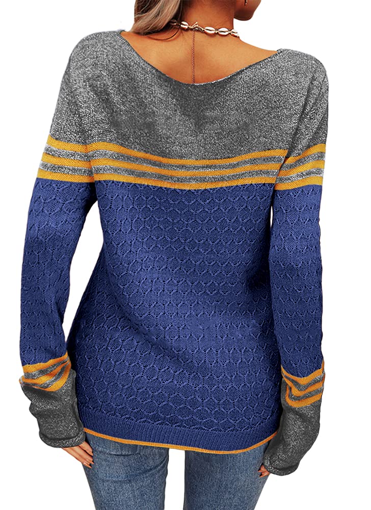 Danedvi Women's Colorblock Pullover Sweater - Round Neck Striped Slim Fit Knit Top for Autumn Winter | Casual Office Wear & Holiday Outfits