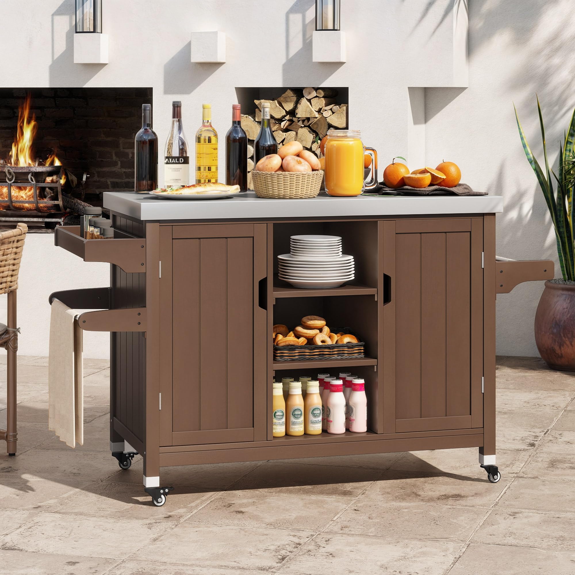 YITAHOME Solid Wood Patio Bar Table - XL Outdoor Storage Cabinet with Spice Rack & Side Handle, Large Space Kitchen Organizer for Patio, Garden, Porch, Balcony | Portable Outdoor Dining & Entertaining Solution
