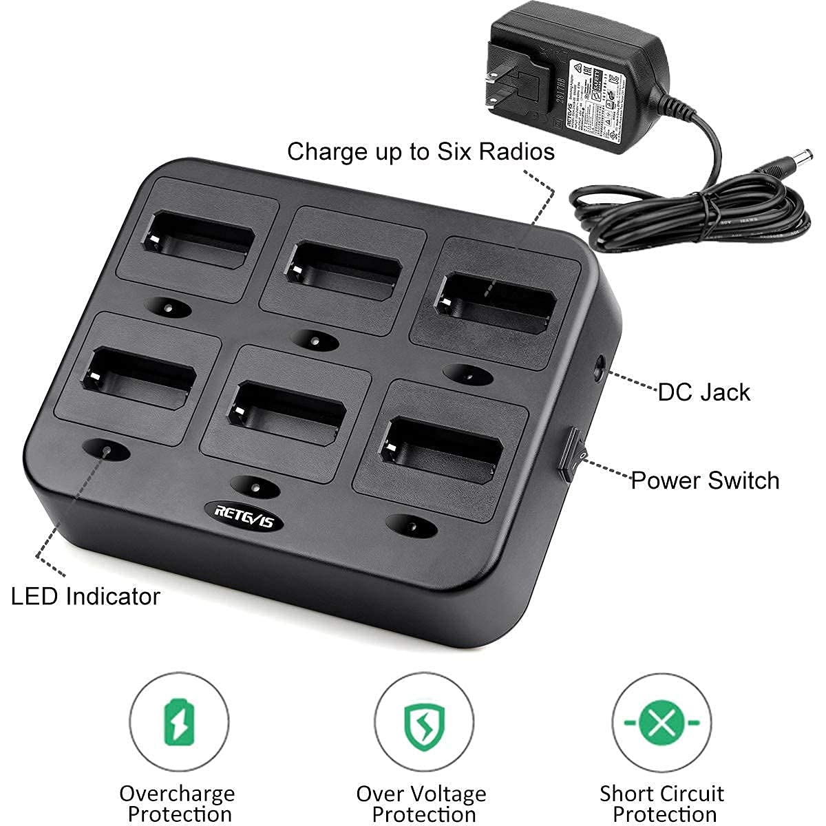Retevis RB19 Walkie Talkies for Adults (9 Pack) - Long Range Two Way Radios with 6-Way Multi Charger - Perfect for Construction Sites, Outdoor Adventures, and Emergency Communication