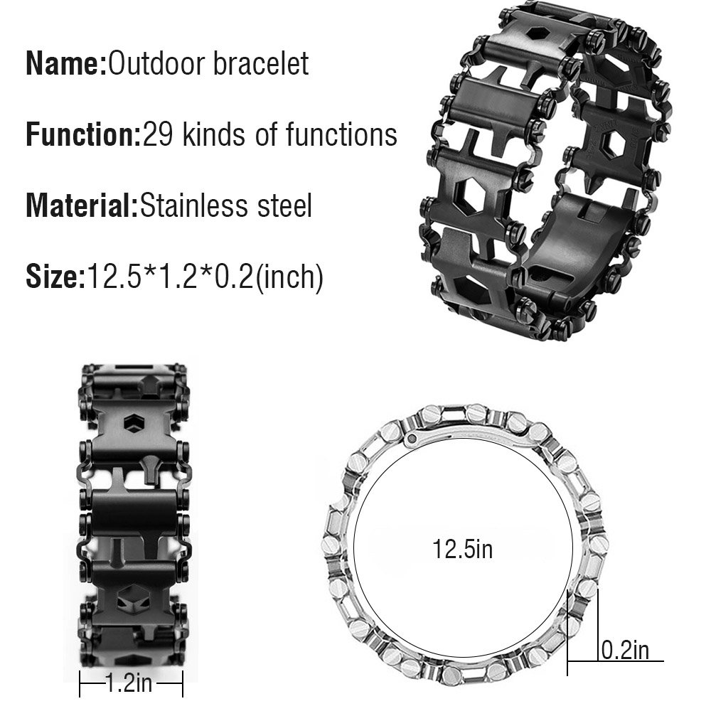 LETIN 29-in-1 Stainless Steel Multi Tool Bracelet - Wearable Screwdriver Tool for Sailing, Travel, Camping & Hiking | Outdoor Emergency Kit & Perfect Father's Day Gift (Black)