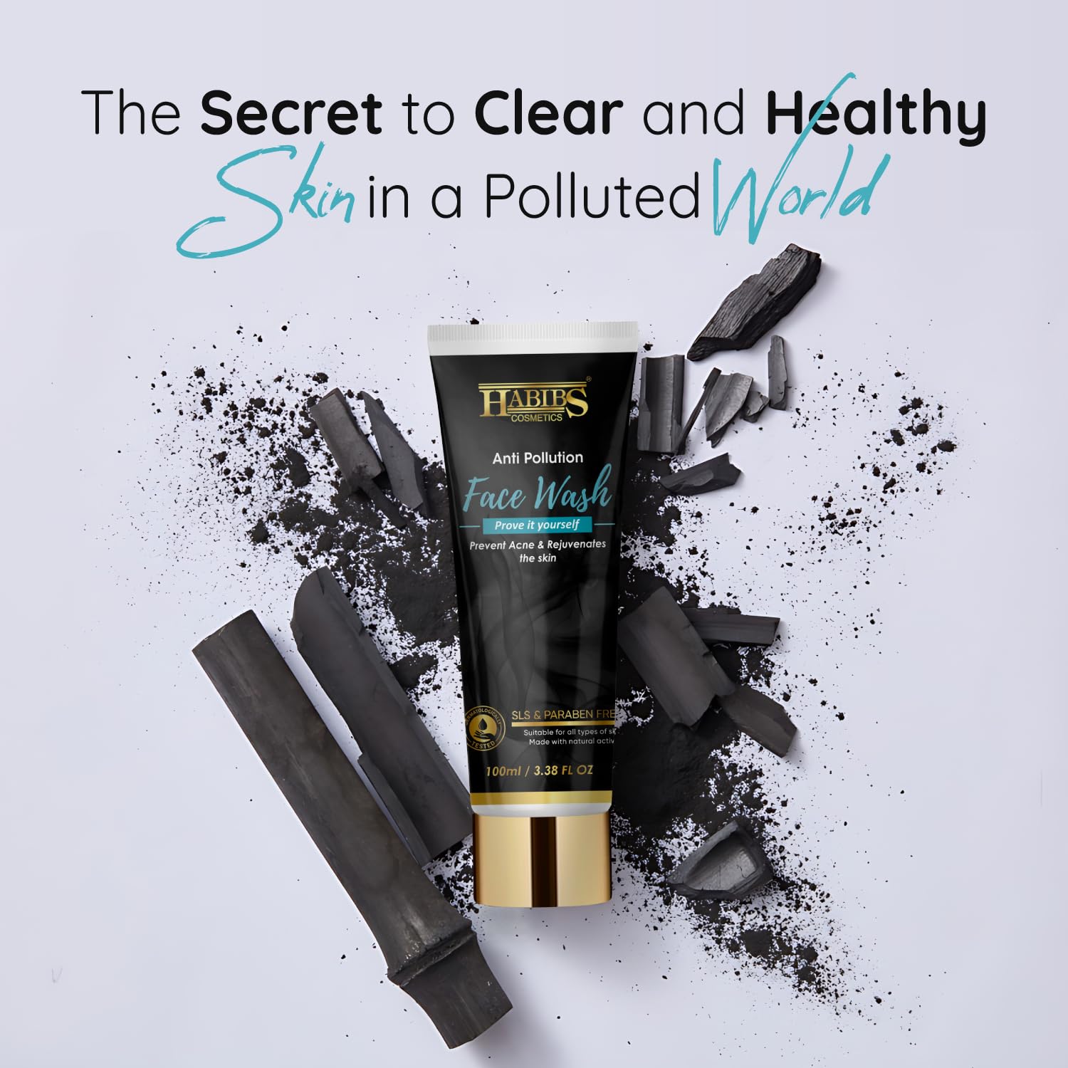 Habibs Anti-Pollution Face Wash - Deep Pore Cleanser for Oily Skin, Detoxifying & Purifying Formula with Oil Control (100ml) | Fresh & Glowing Skin Care for Daily Use at Home or Travel