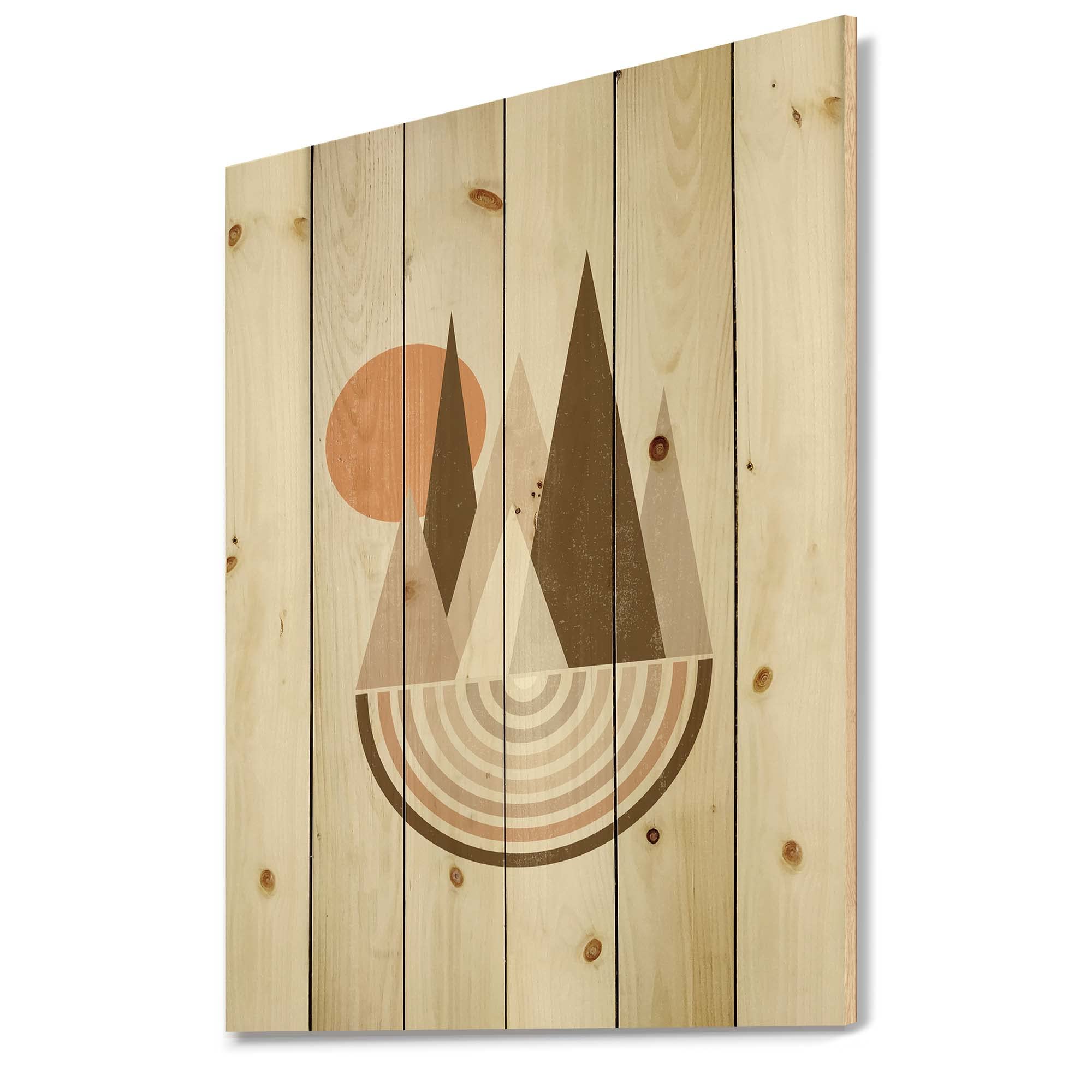 Minimalist Mountain Landscape Wood Wall Art - Red Moon Decor for Living Room