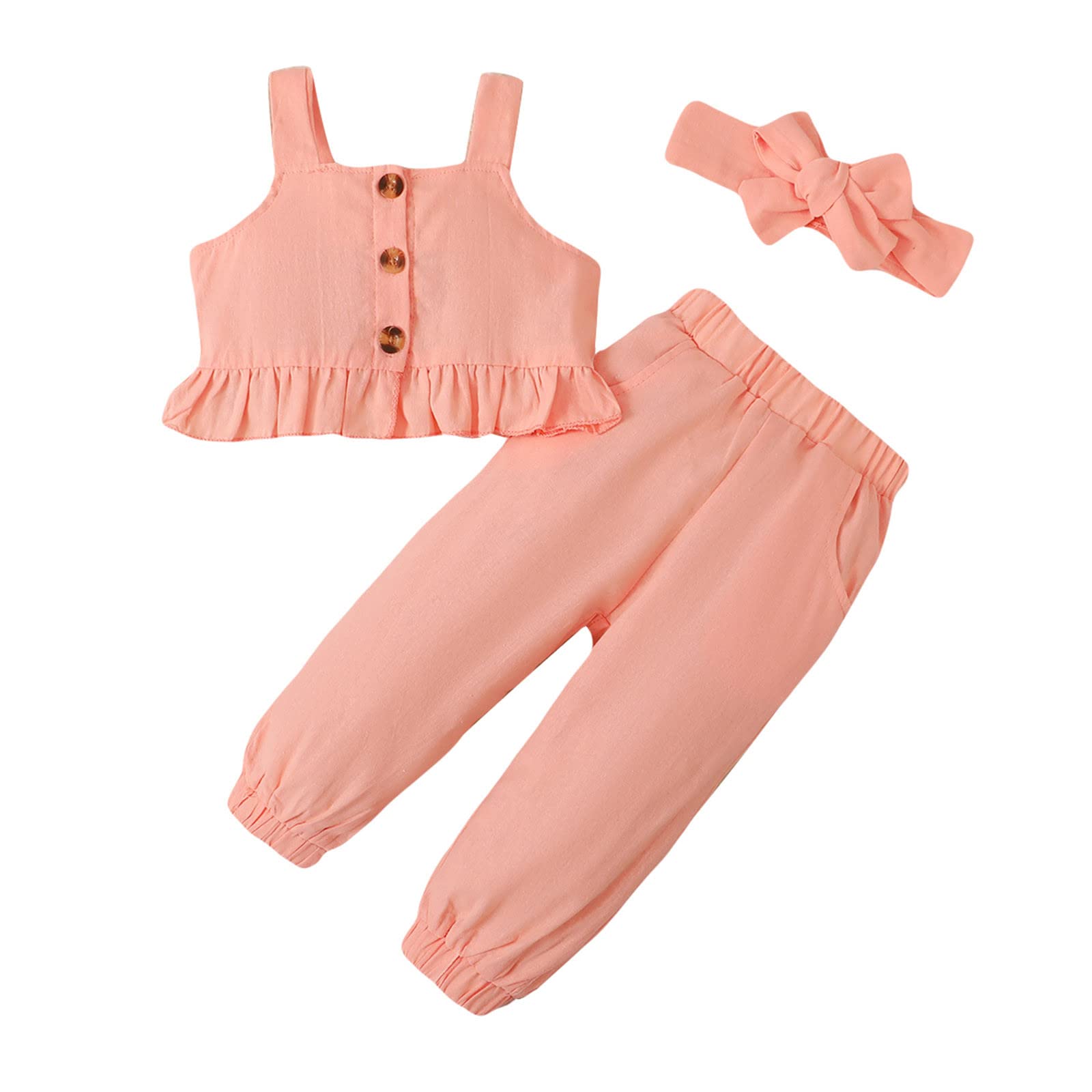 Toddler Girls Sleeveless Ruffled Vest & Pants Outfit Set - 6-Piece Summer Clothes for Baby Girls | Perfect for Playdates, Beach Trips & Birthday Parties