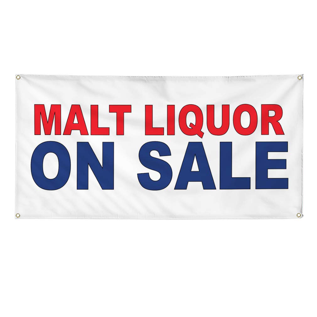 **Premium Vinyl Banner - 60x144 Inches - Weatherproof, Durable & Industrial Strength - Red & Blue Malt Liquor Sale Sign - 10 Grommets for Secure Outdoor Use - Perfect for Business, Yard, Events & Advertising**